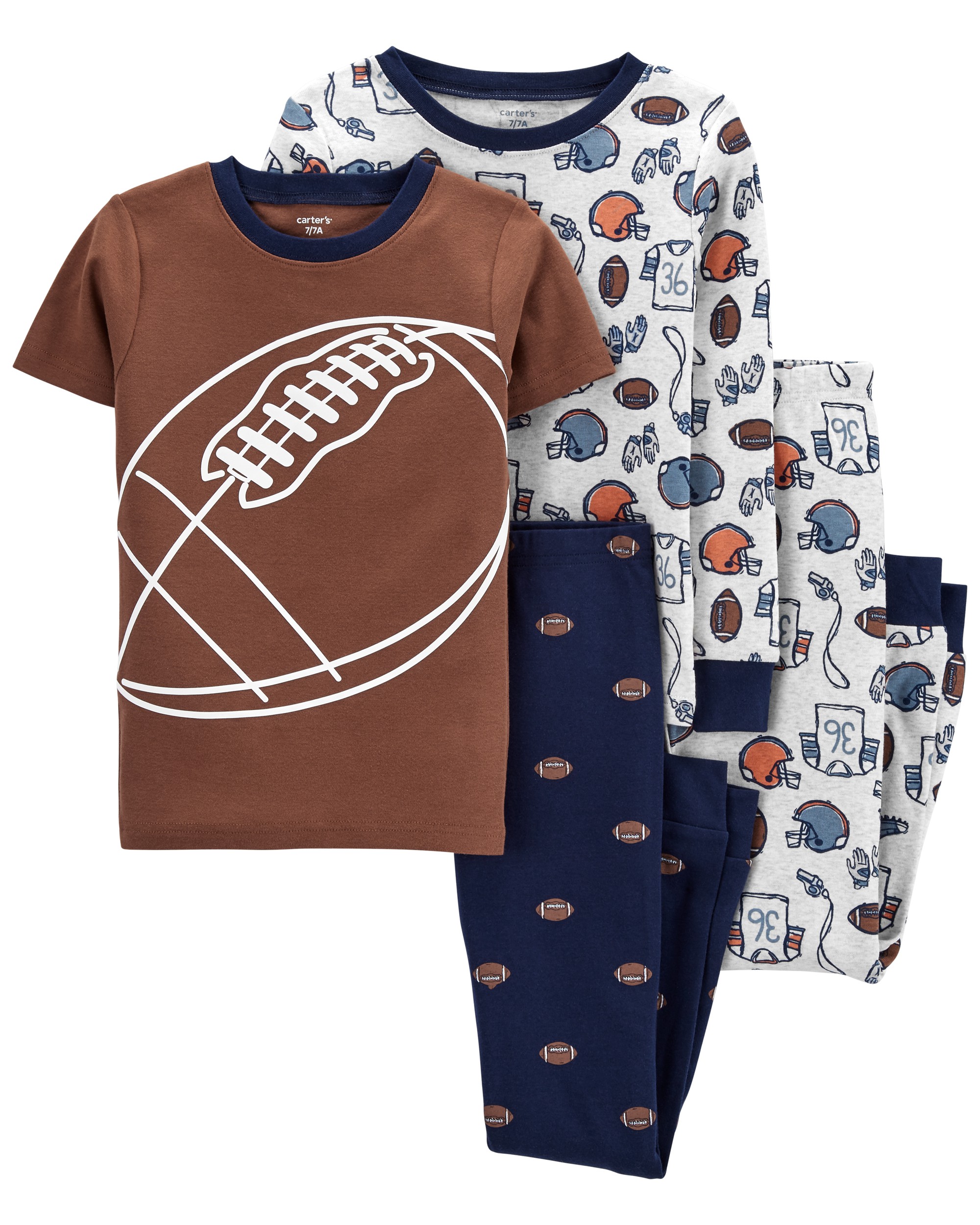 Brown Navy 4 Piece Football 100 Snug Fit Cotton PJs Carter s