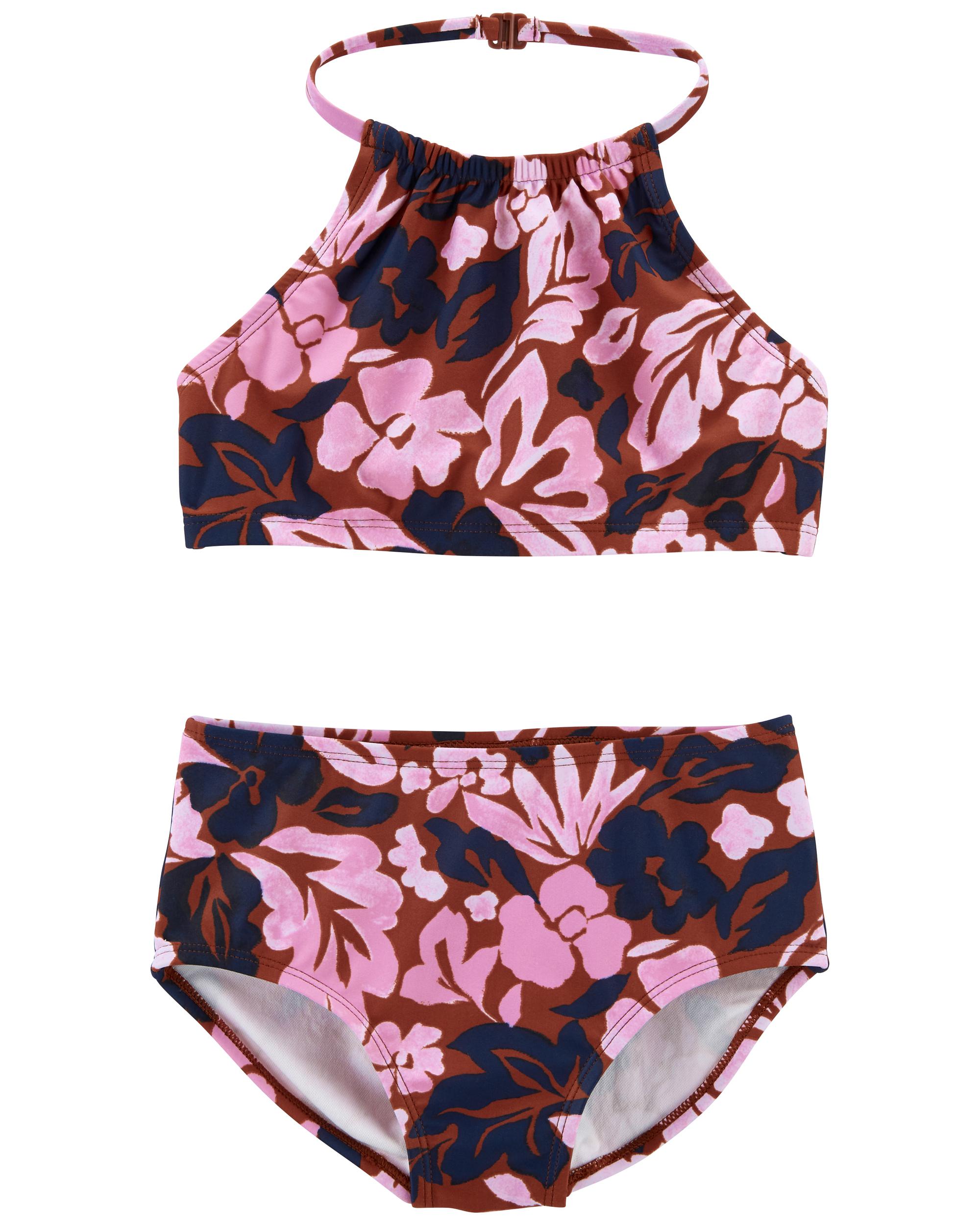 Women's Floral Print Zip Front Sporty Tankini Swimsuit with Swim Shorts  Swimwear