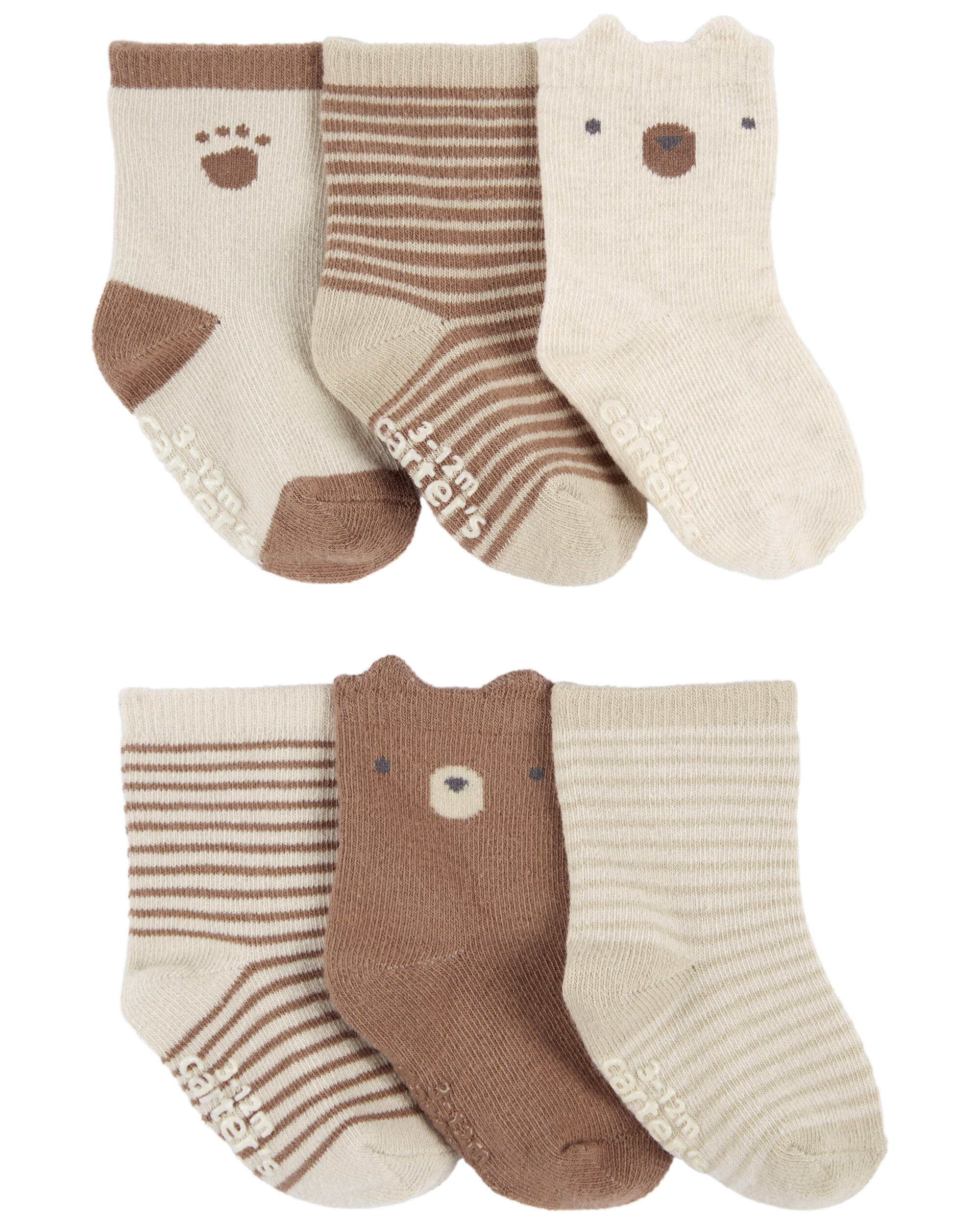 Baby 6-Pack Striped Bear Booties