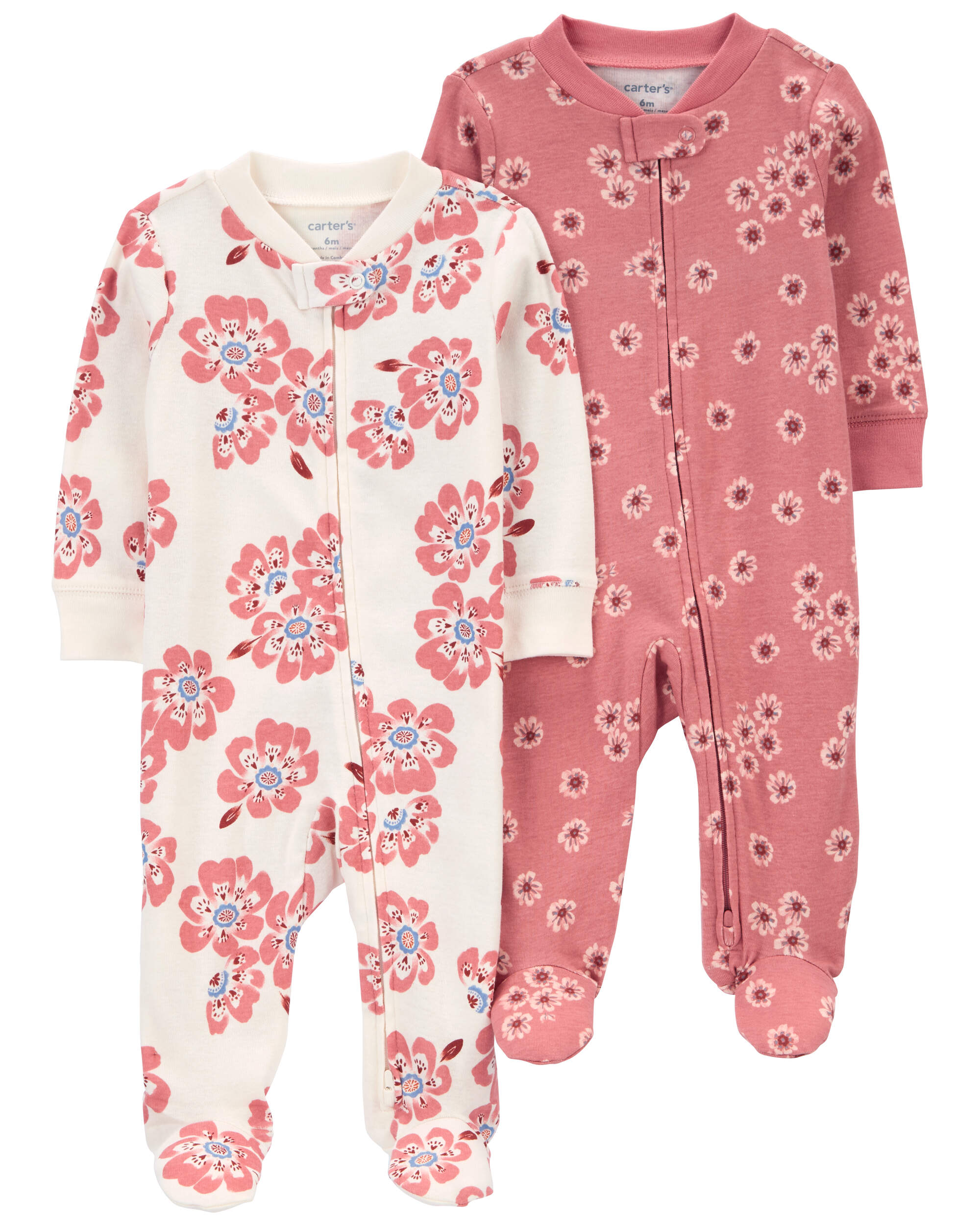 Baby 2-Pack Floral 2-Way Zip Cotton Sleepers