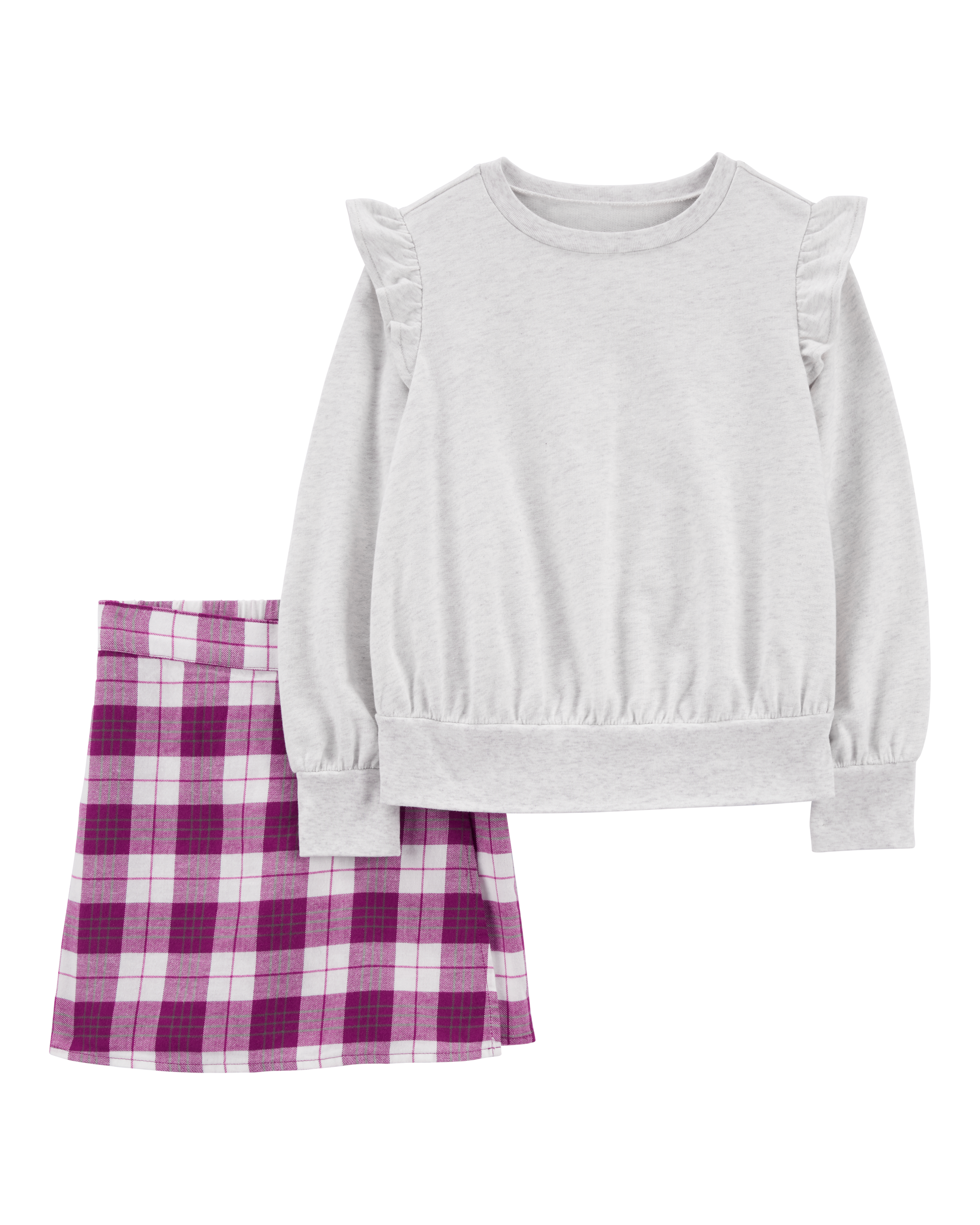 Kid 2-Piece Flutter Top & Plaid Flannel Skort Set