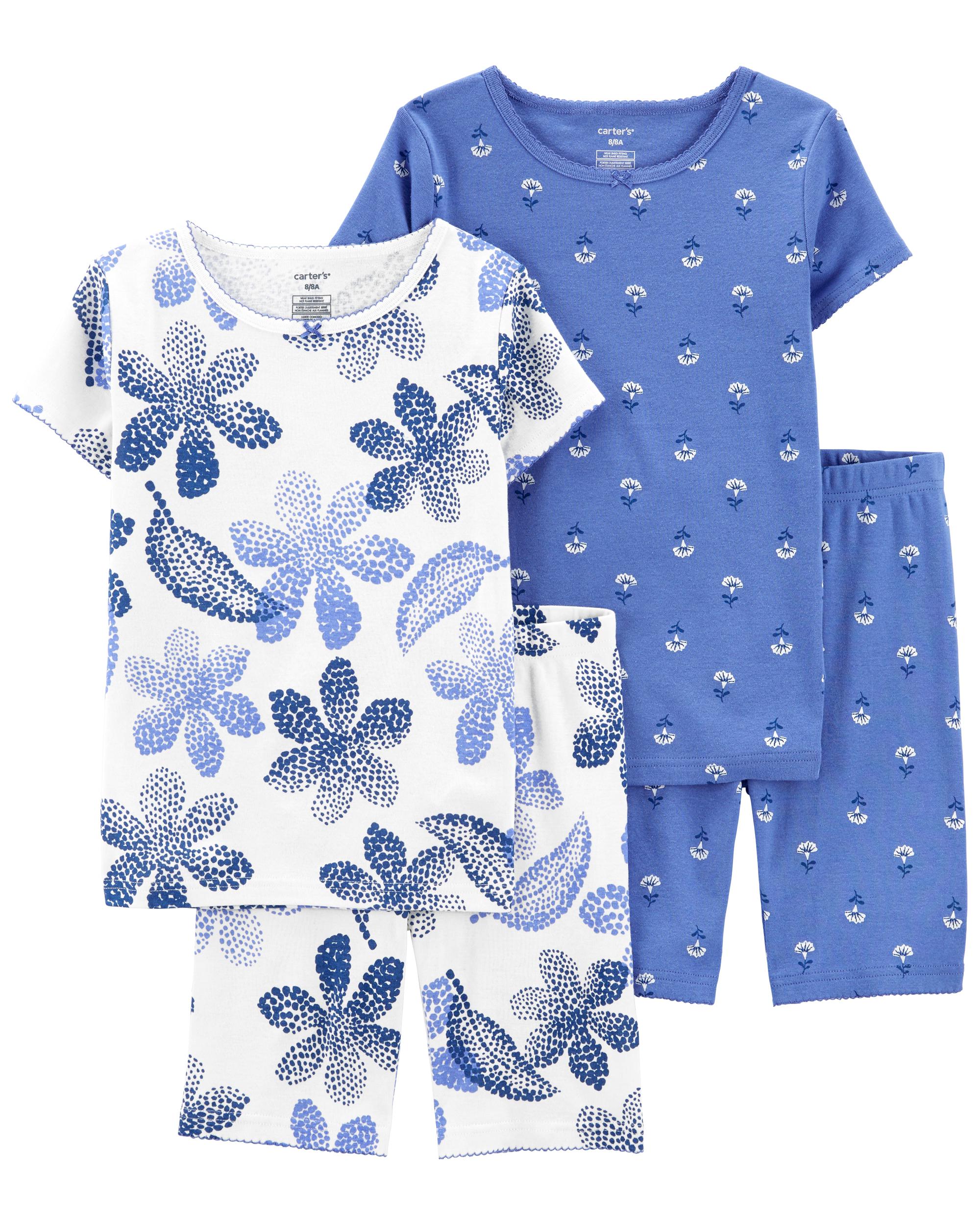 Blue/White 4-Piece Floral 100% Snug Fit Cotton PJs | carters.com