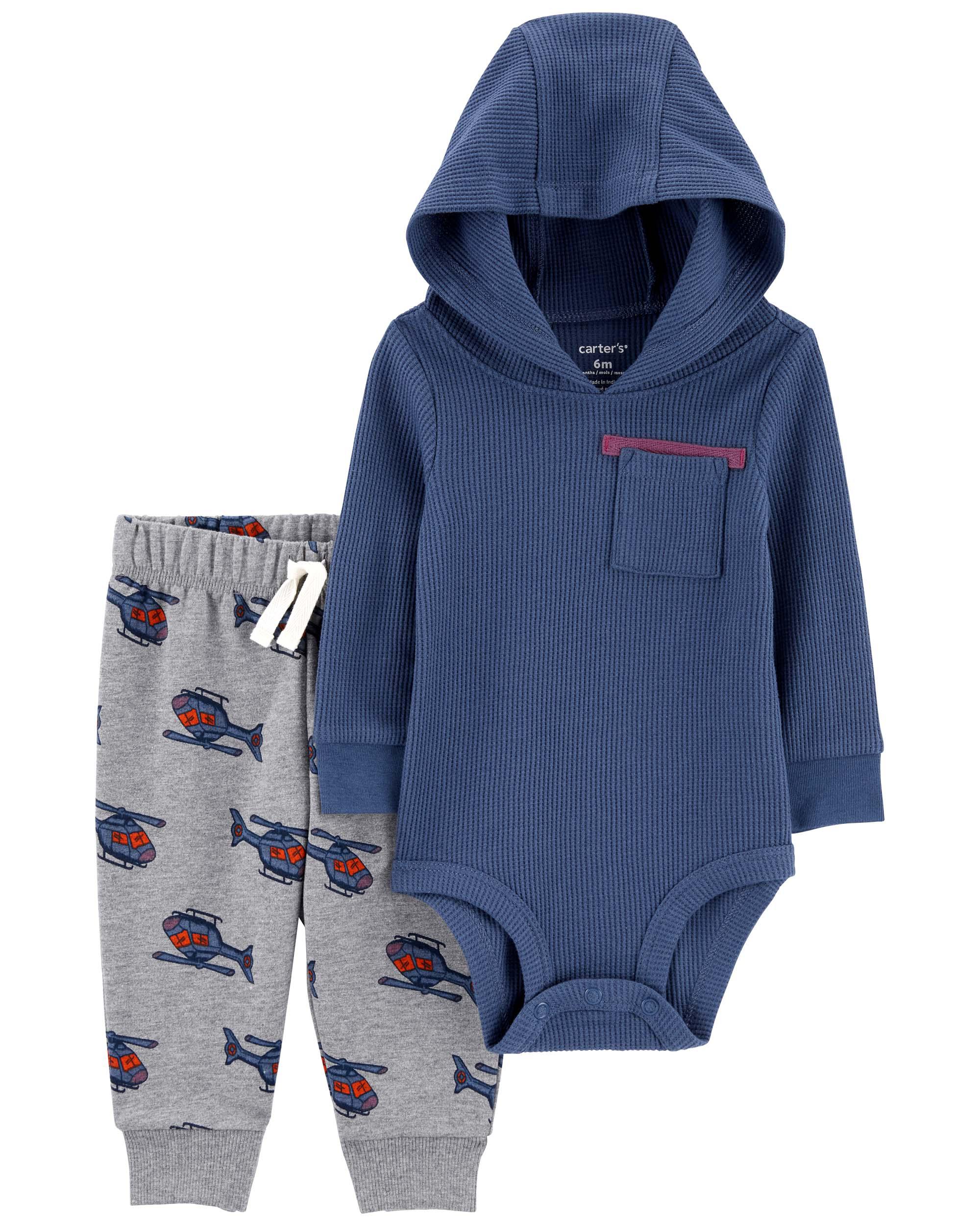 Navy/Heather 2-Piece Thermal Hooded Bodysuit Pant Set