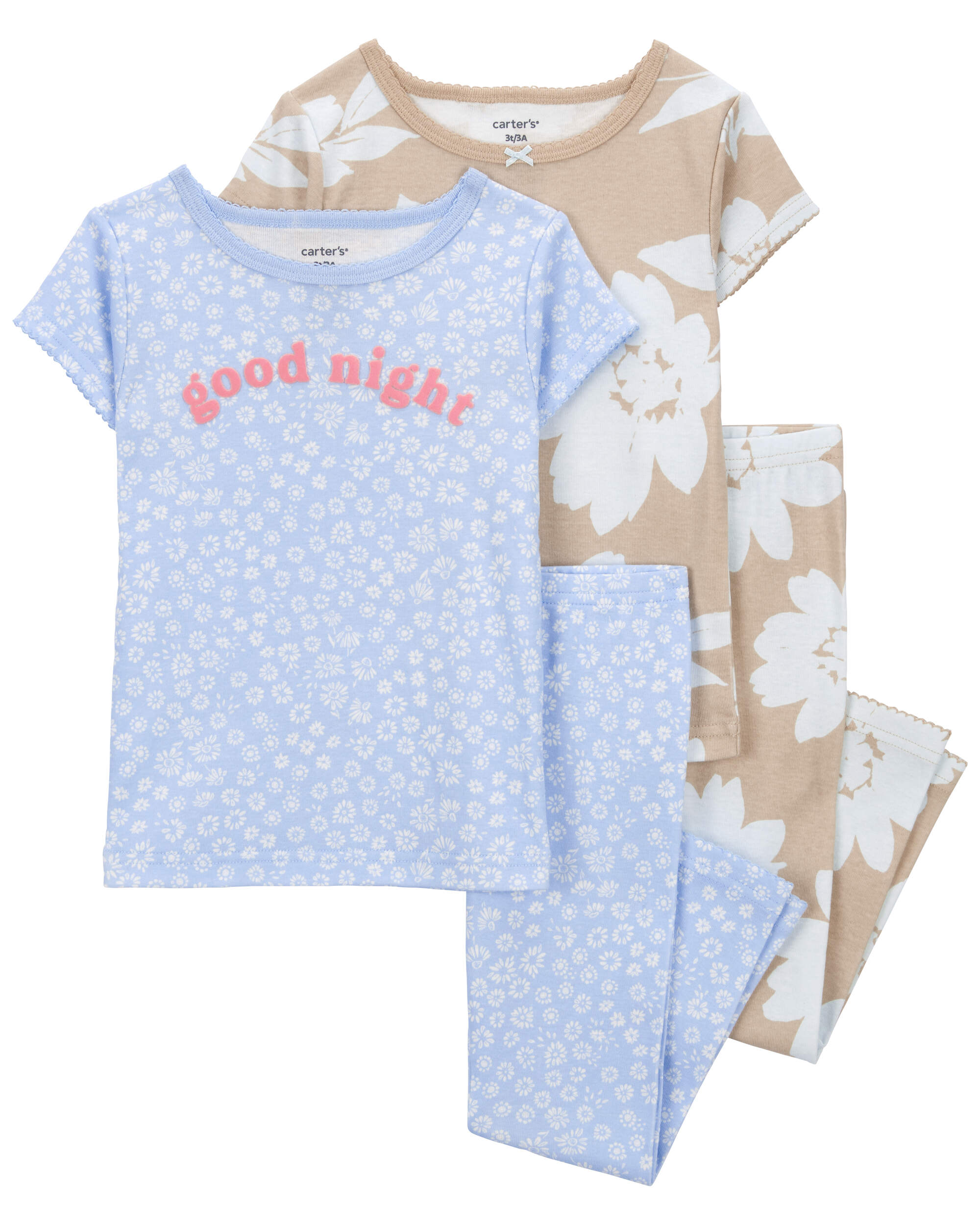 Toddler 4-Piece Floral 100% Snug Fit Cotton Pyjamas
