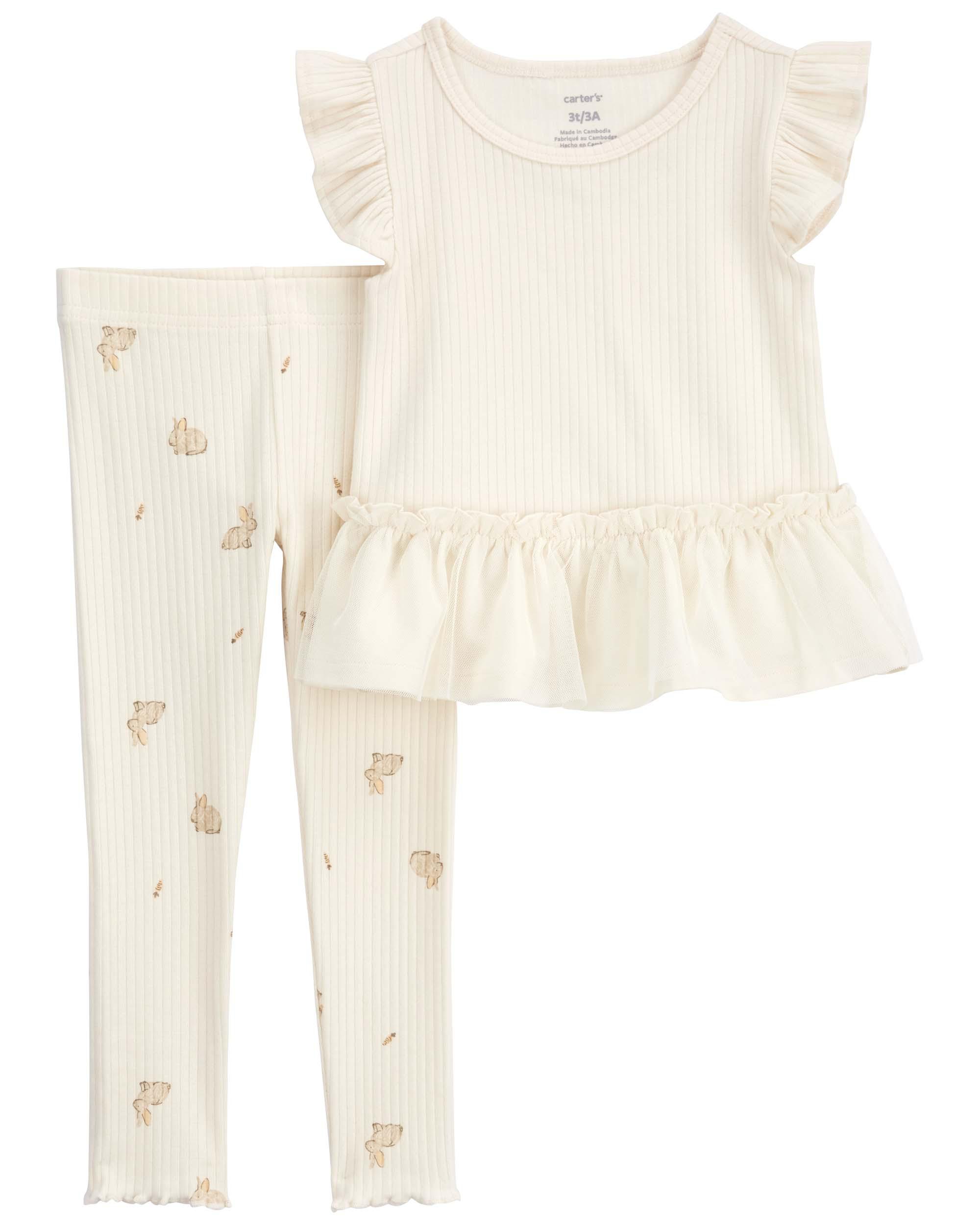 Cream 2-Piece Ribbed Top and Leggings Set