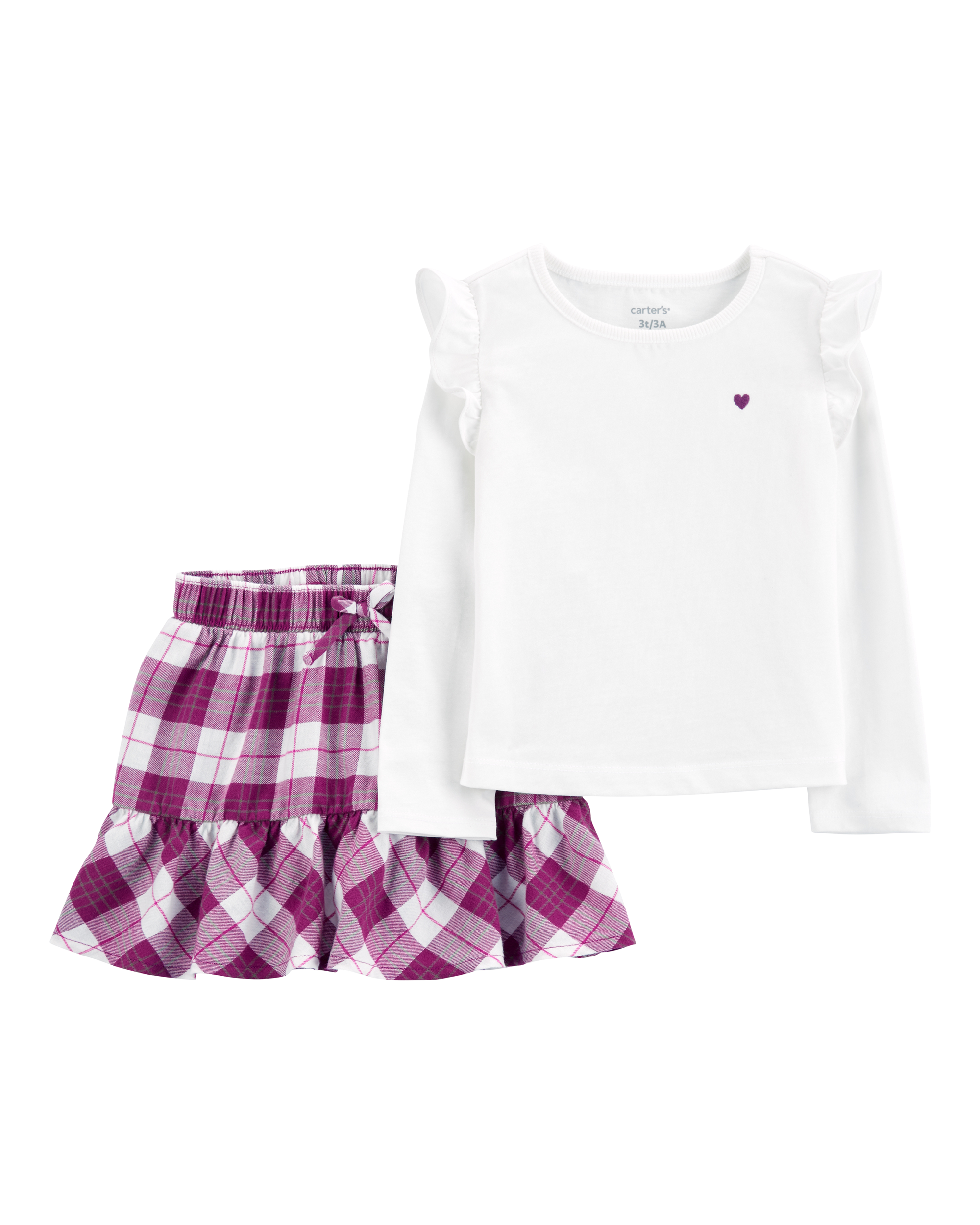 Baby 2-Piece Flutter Top & Plaid Flannel Skort Set