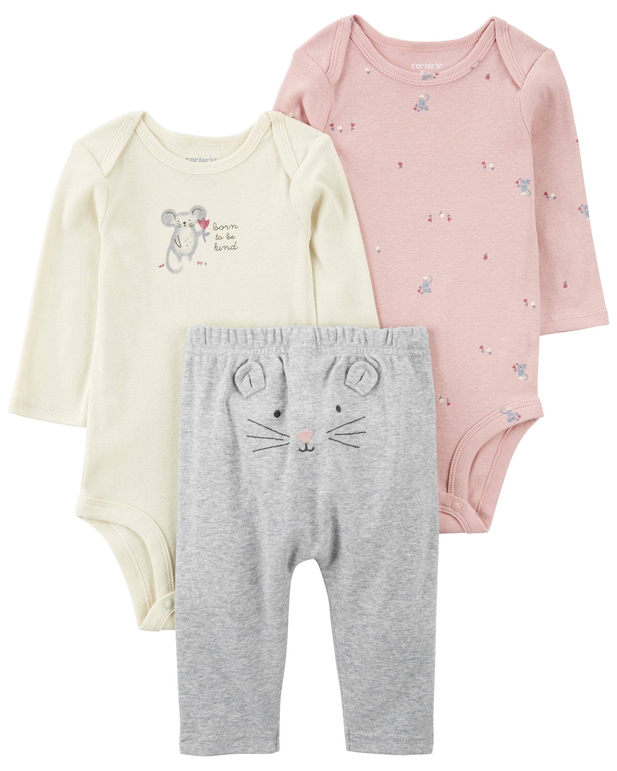 Baby Dusty Rose 3-Piece Bodysuit Pant Set