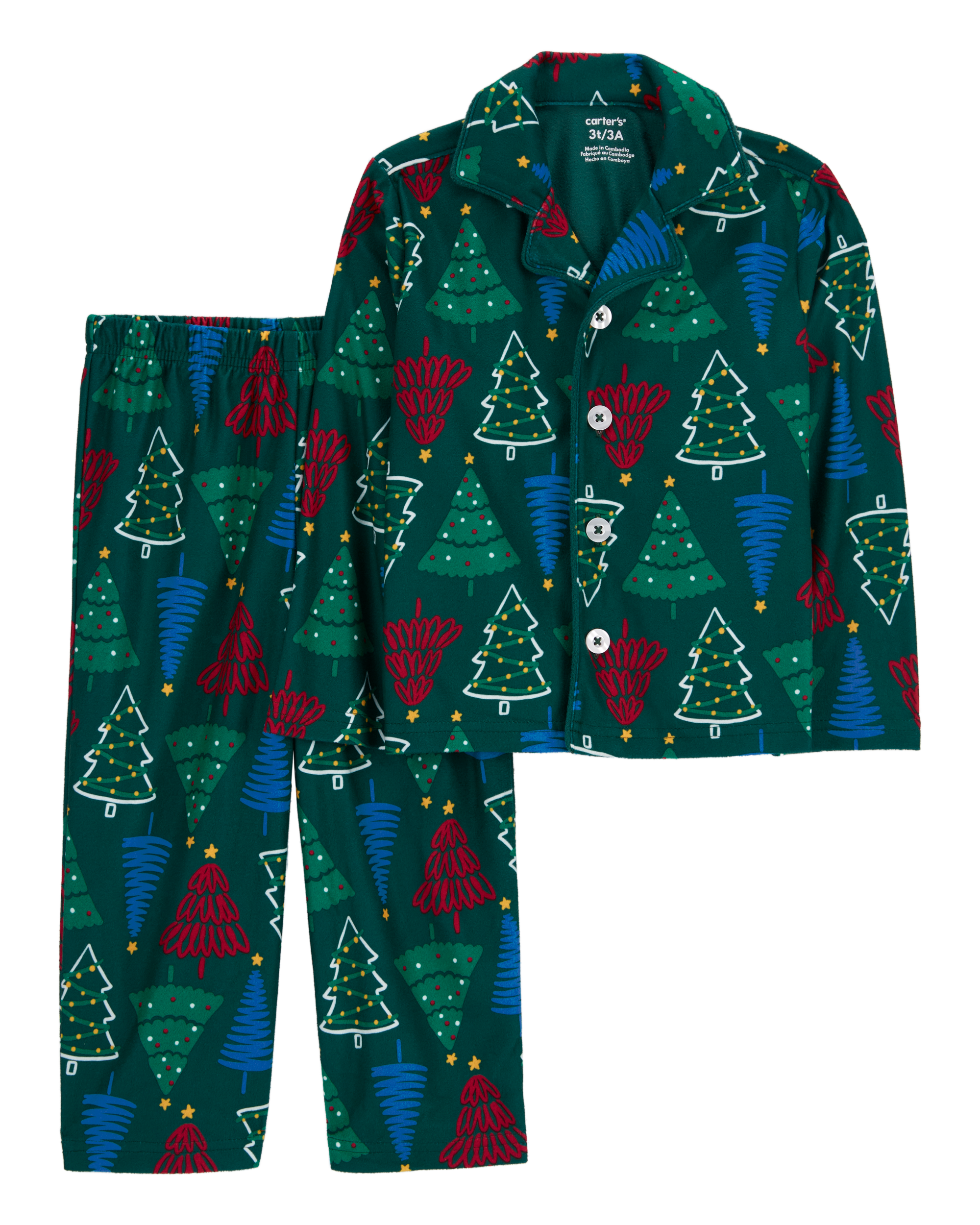 Toddler 2-Piece Christmas Tree Fleece Coat Style Pyjamas