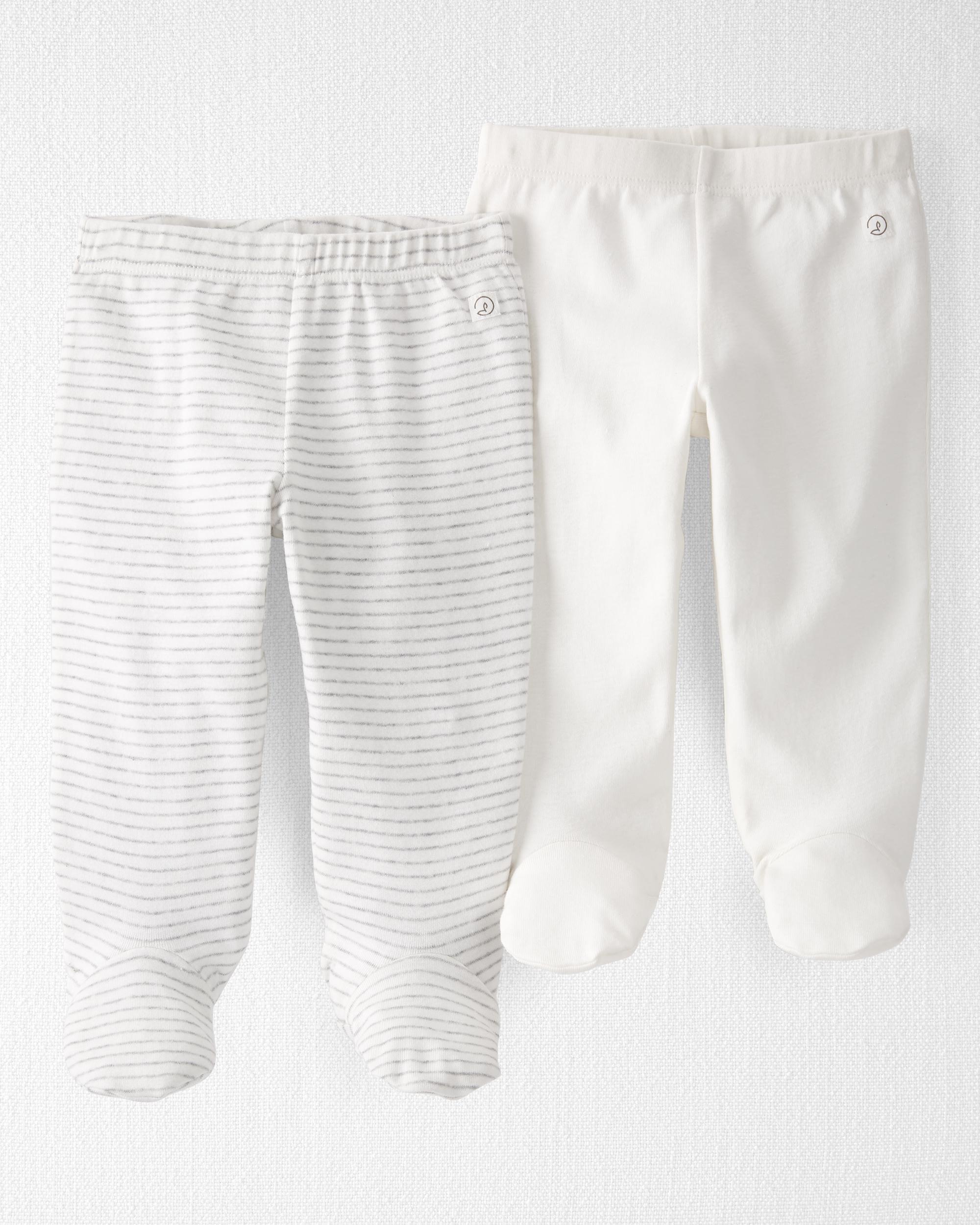 Cream, Heather Gray Baby 2-Pack Organic Cotton Rib Footed Pants 