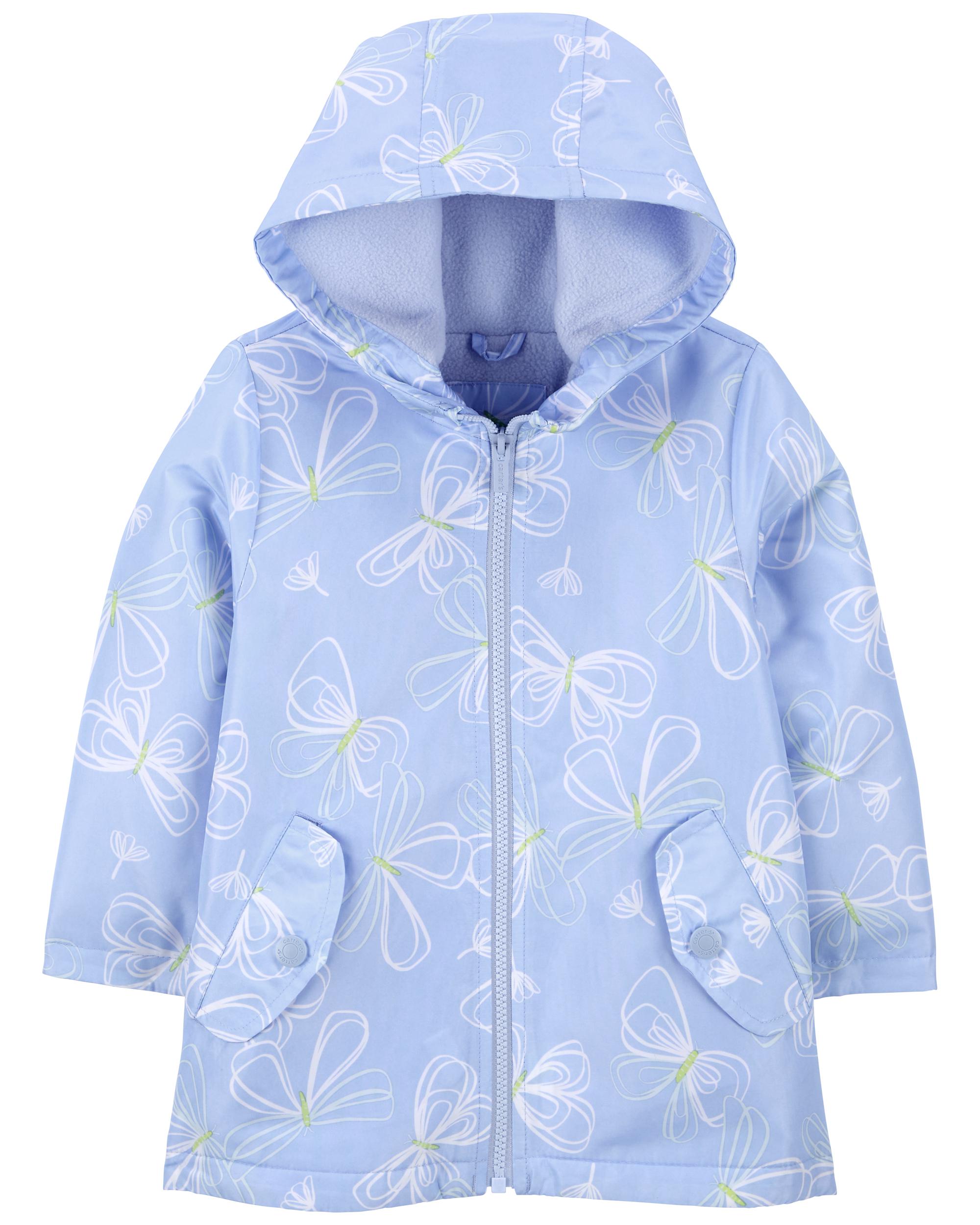 Kid Butterfly Print Fleece-Lined Rain Jacket