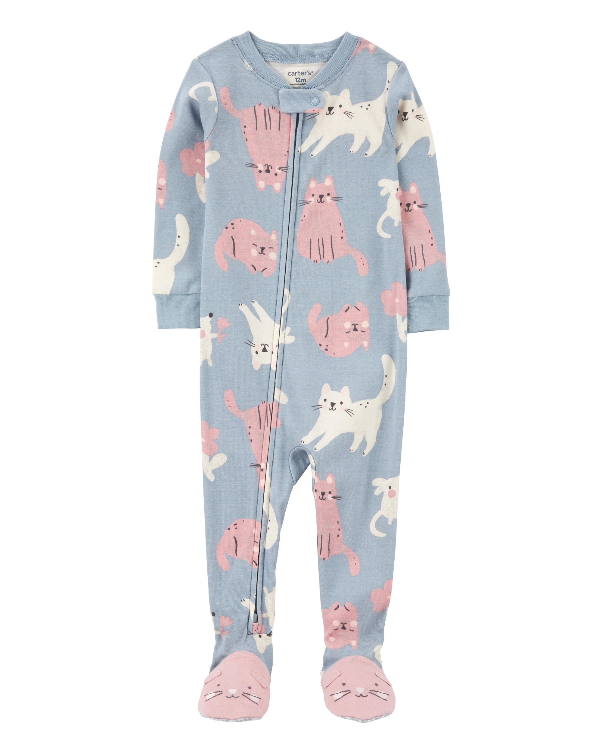 Toddler 1-Piece Cat Print 100% Snug Fit Cotton Footie Pyjamas