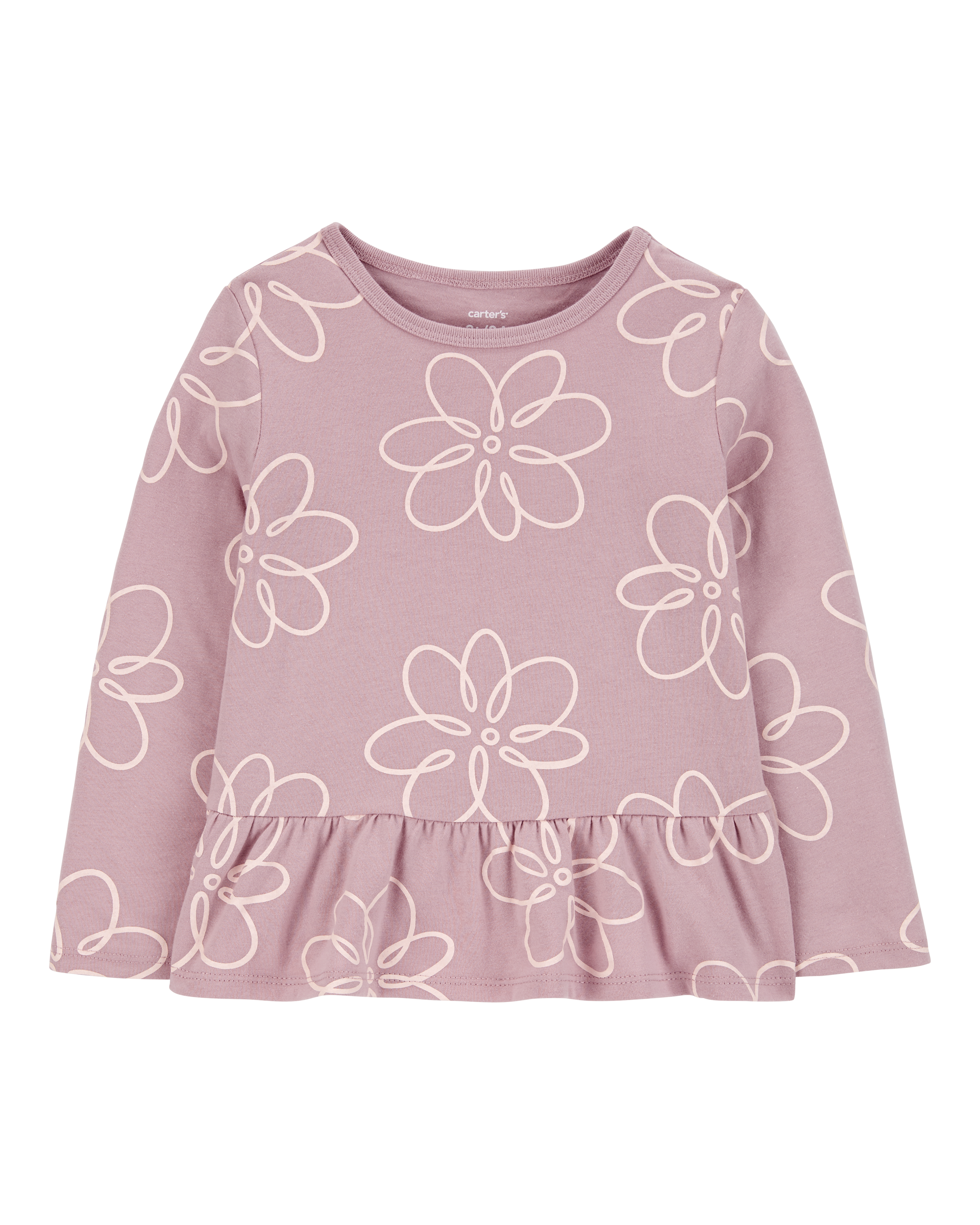 Toddler Floral Peplum Long-Sleeve Jersey Tee