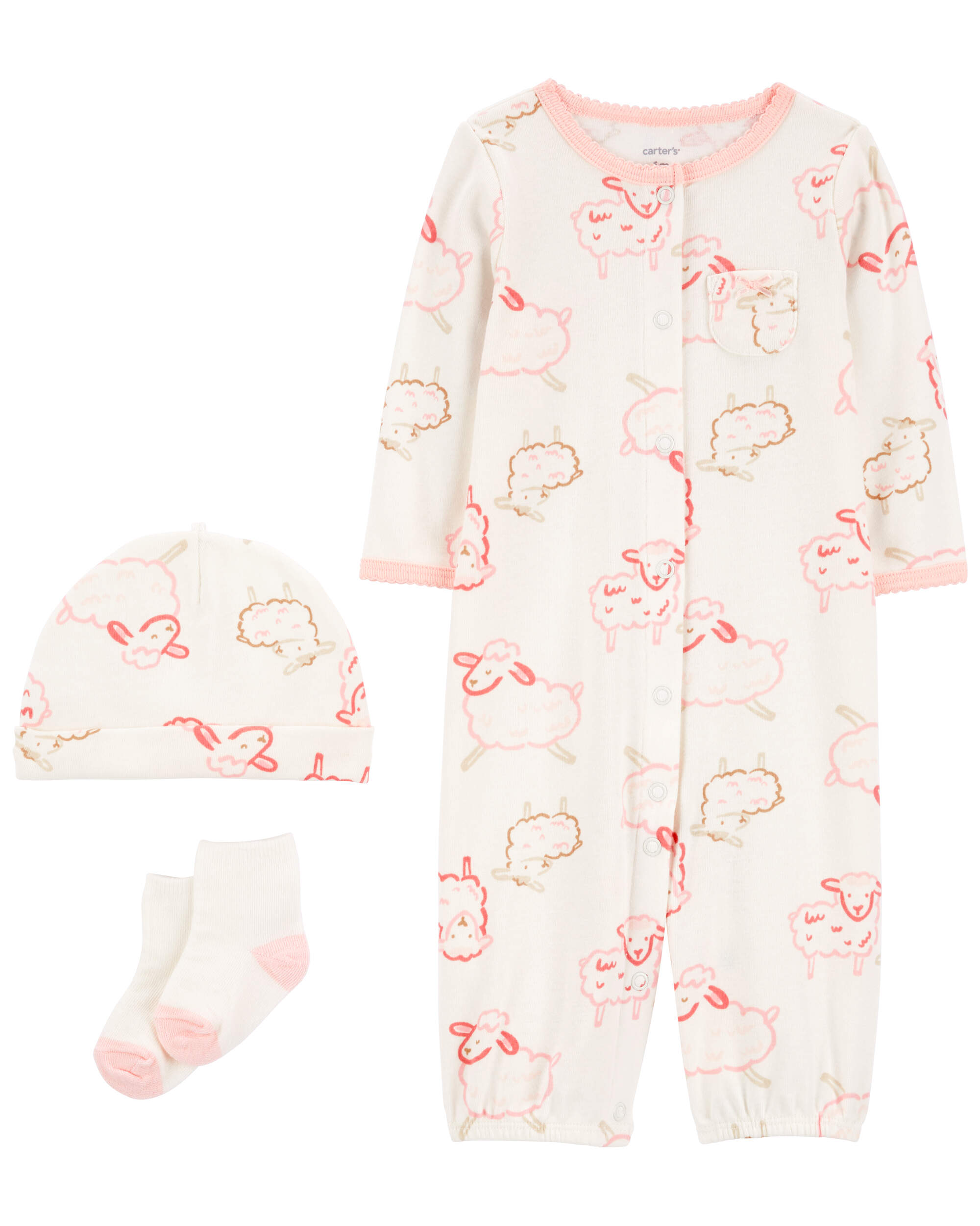 Baby Pink Sheep 3-Piece Converter Gown Set
