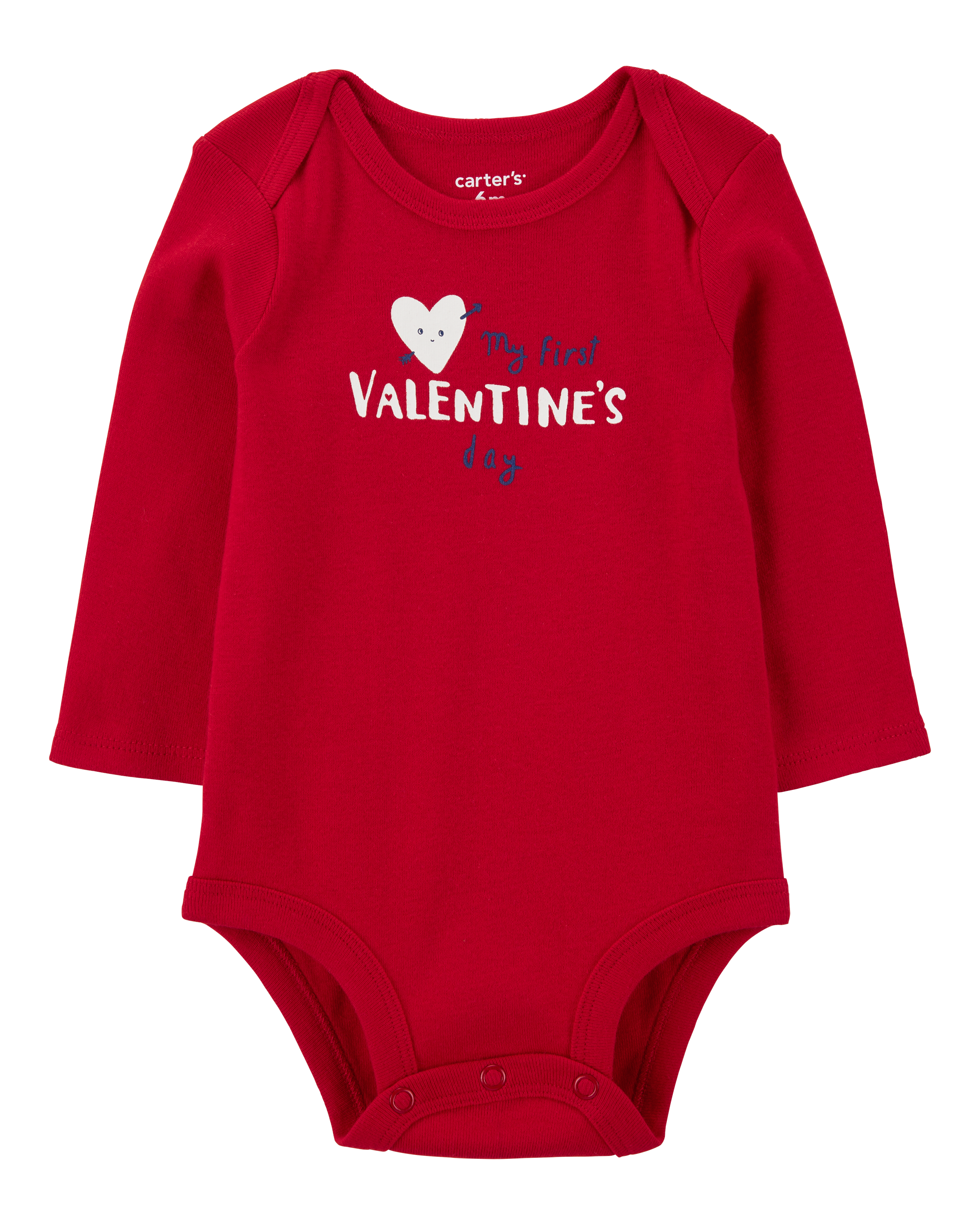 Baby Heart Valentine's Day Ribbed Long-Sleeve Bodysuit - Red