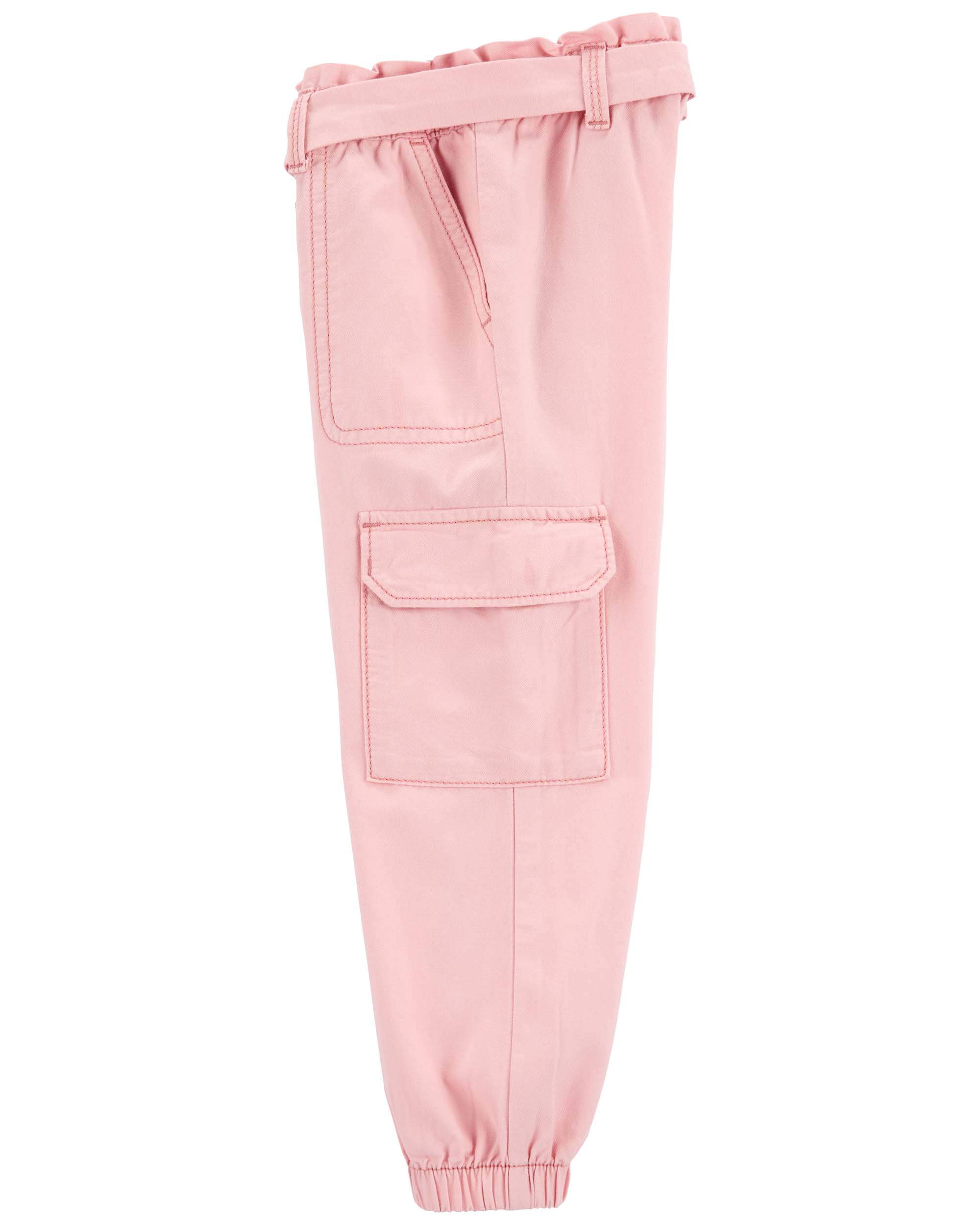 Pink Toddler Soft Cotton 42% Paperbag Cargo Pants Made With 