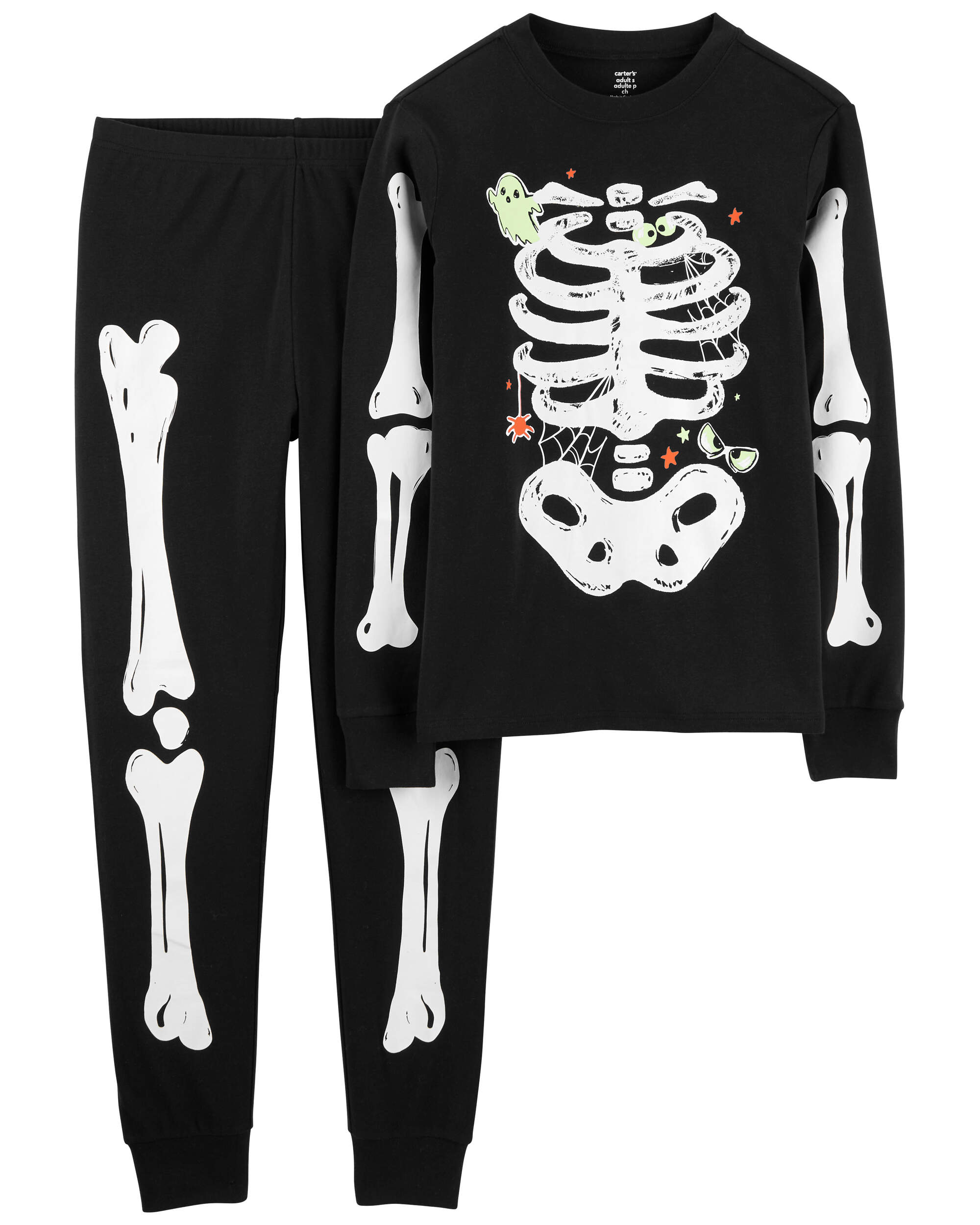 Adult 2-Piece Halloween Skeleton 100% Snug Fit Cotton Pyjamas