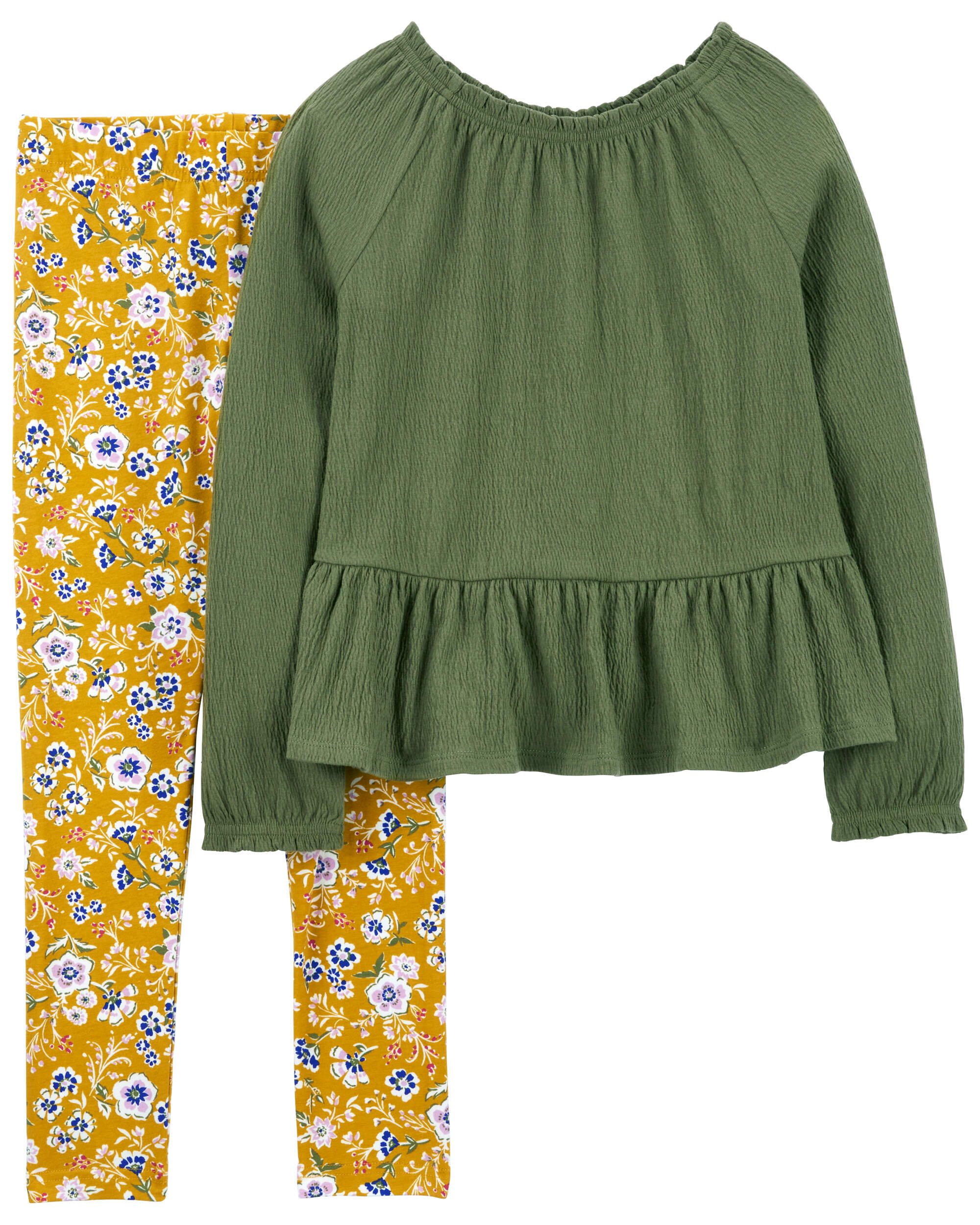 Kid 2-Piece Woven Top and Floral Legging Set