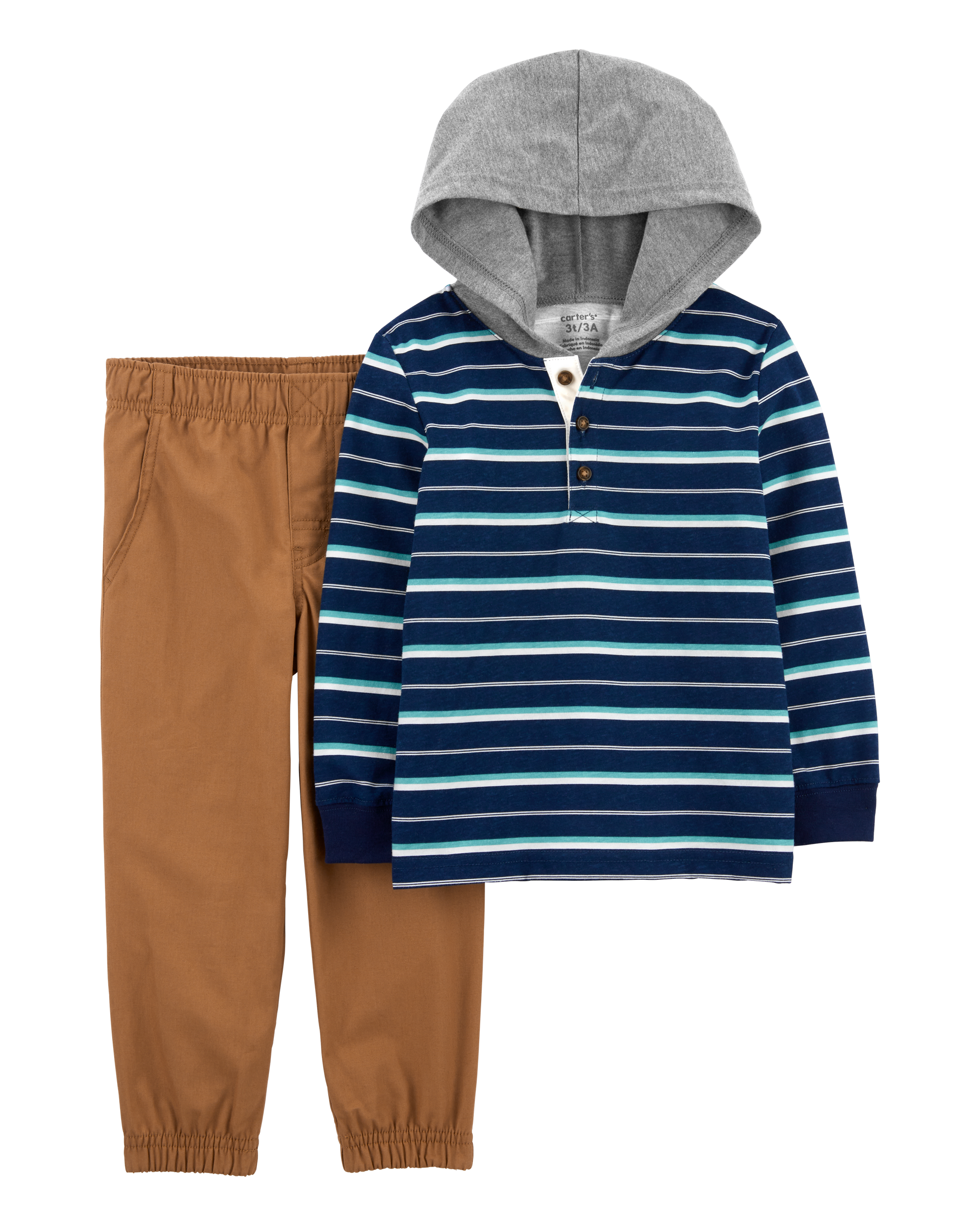 2-Piece Striped Hooded Tee & Canvas Pant Set