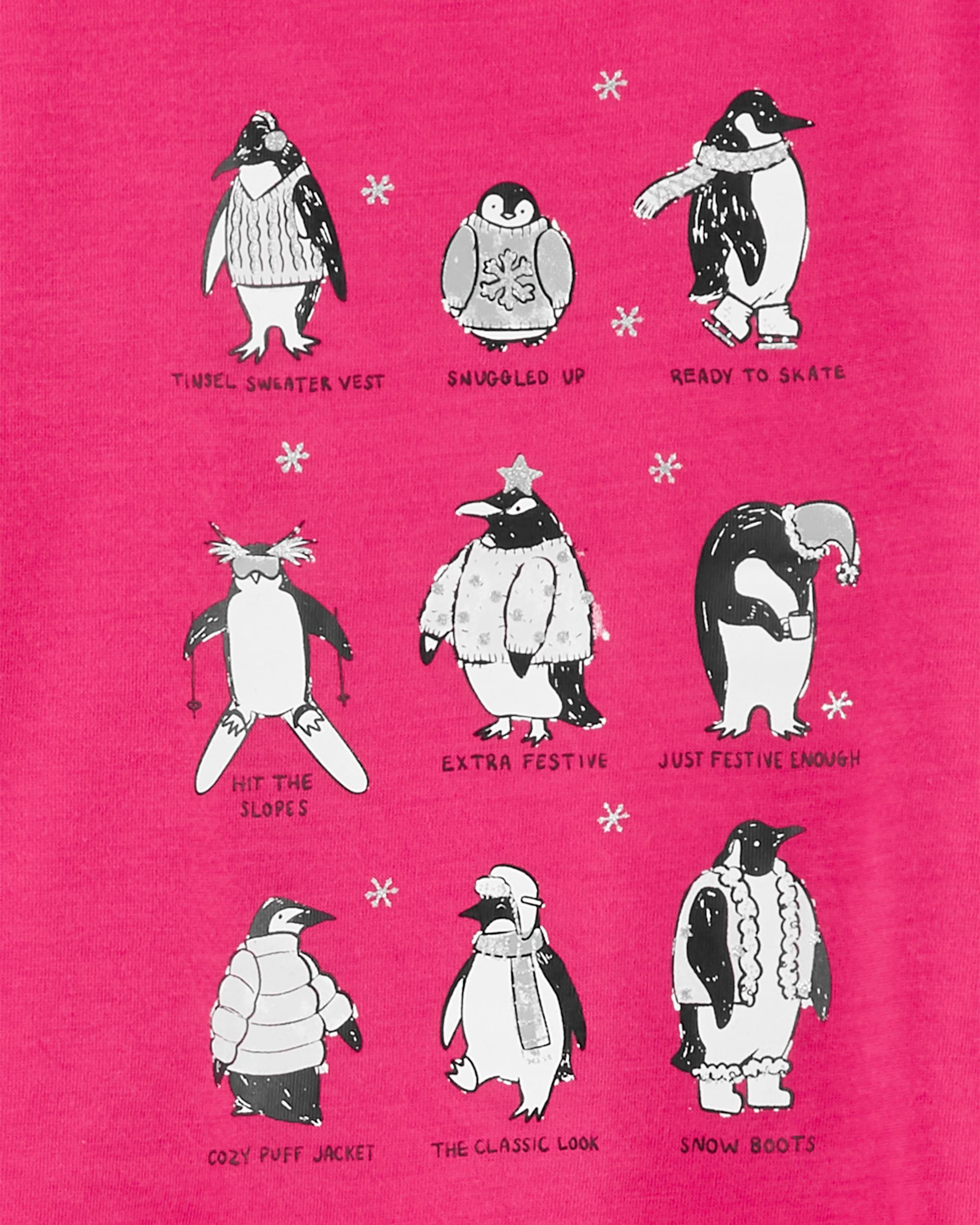 Carters Girls Pink White Black Penguins Fleece Pajama Pants 4T 