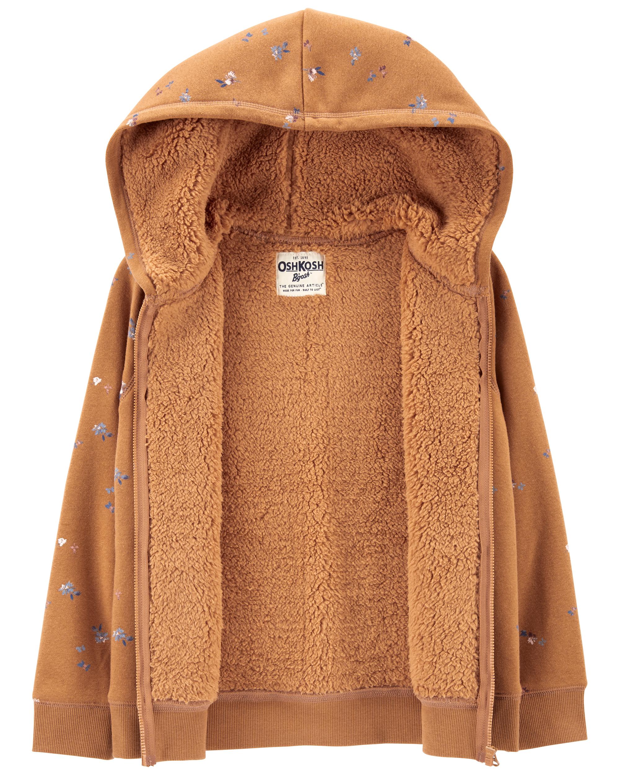 Brown Floral Print Sherpa Lined Zip-Up Hoodie | Carter's Oshkosh 