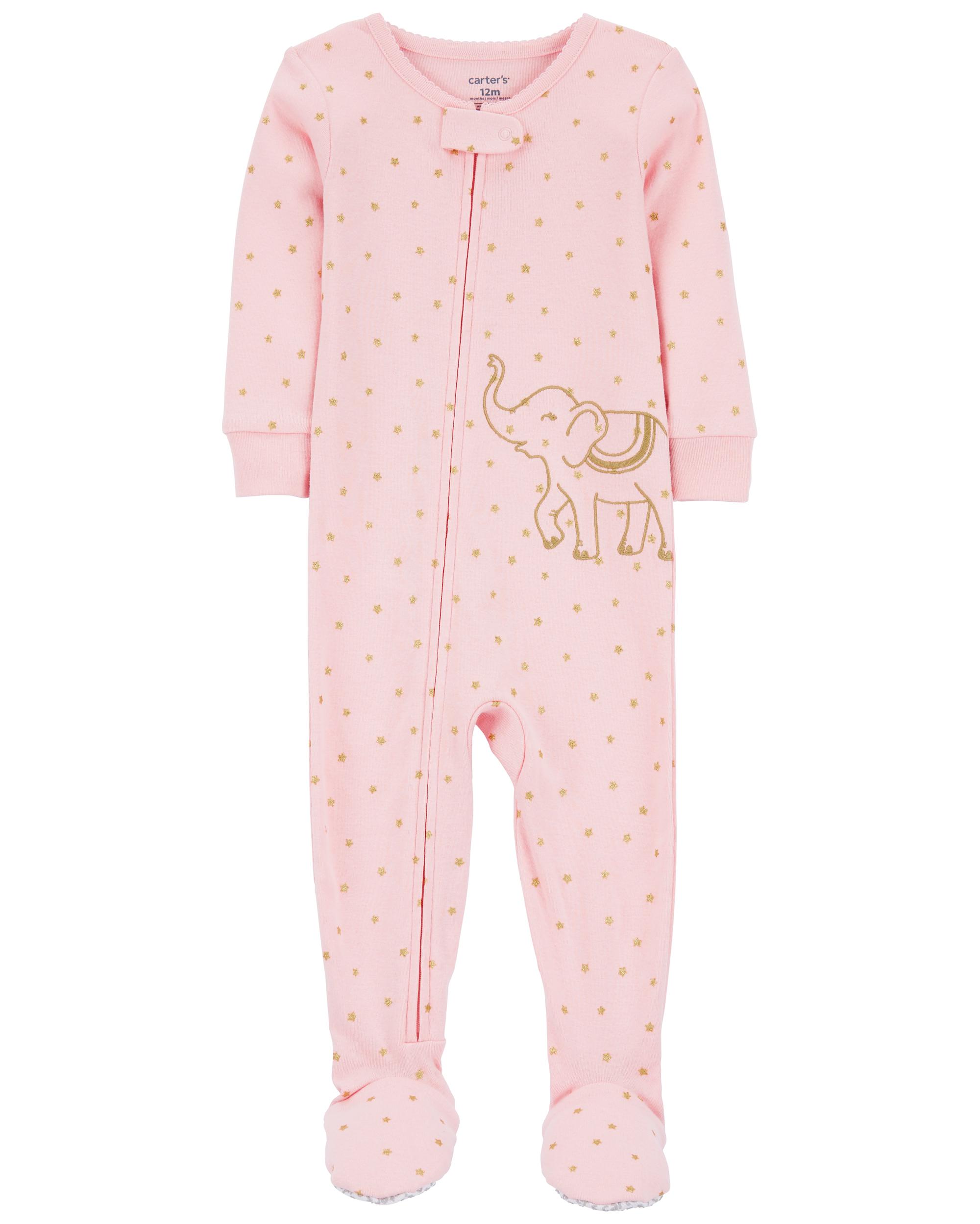 Pink 1-Piece Elephant 100% Snug Fit Cotton Footie Pyjamas