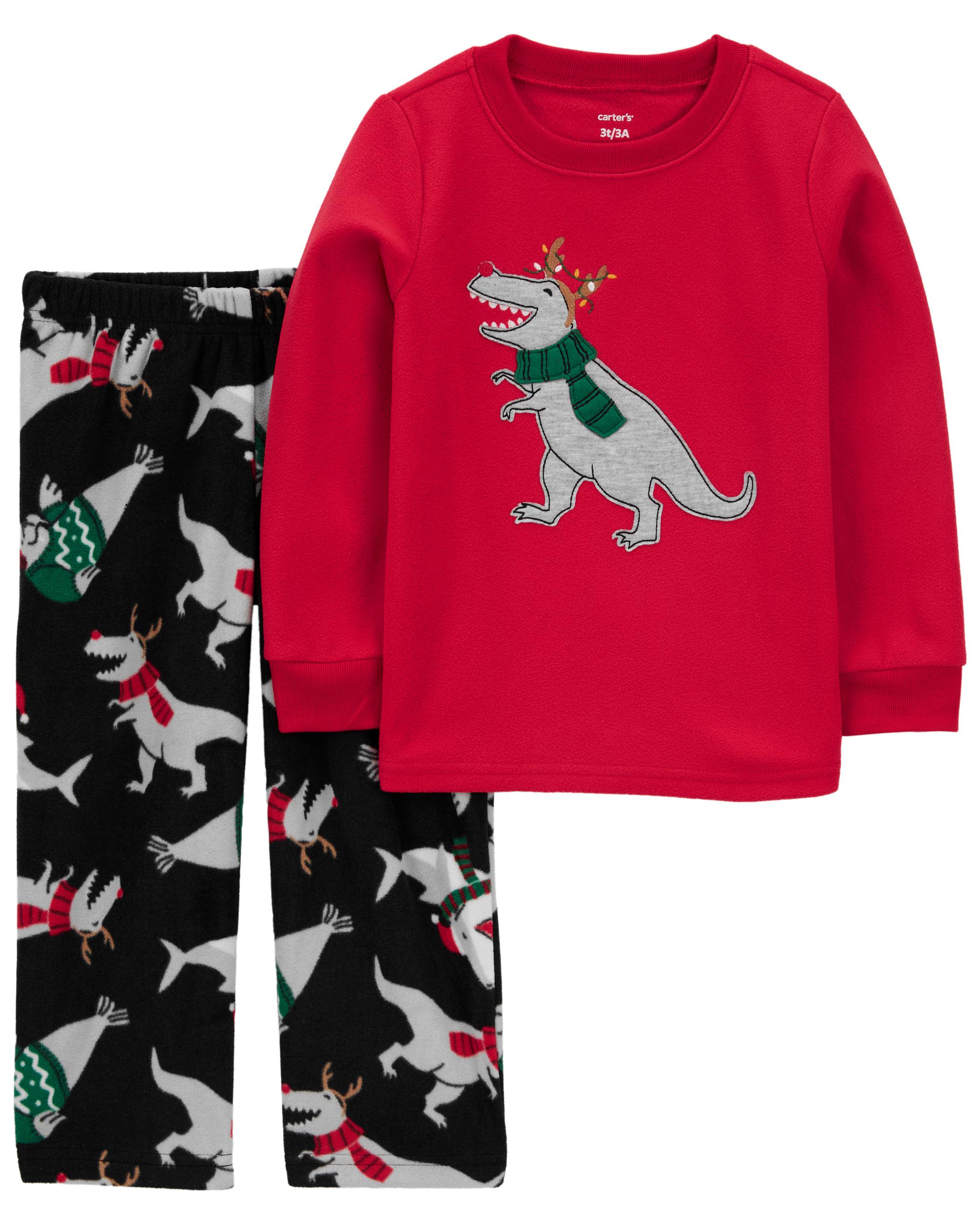 Toddler 2-Piece Dino Christmas Fleece Pyjamas