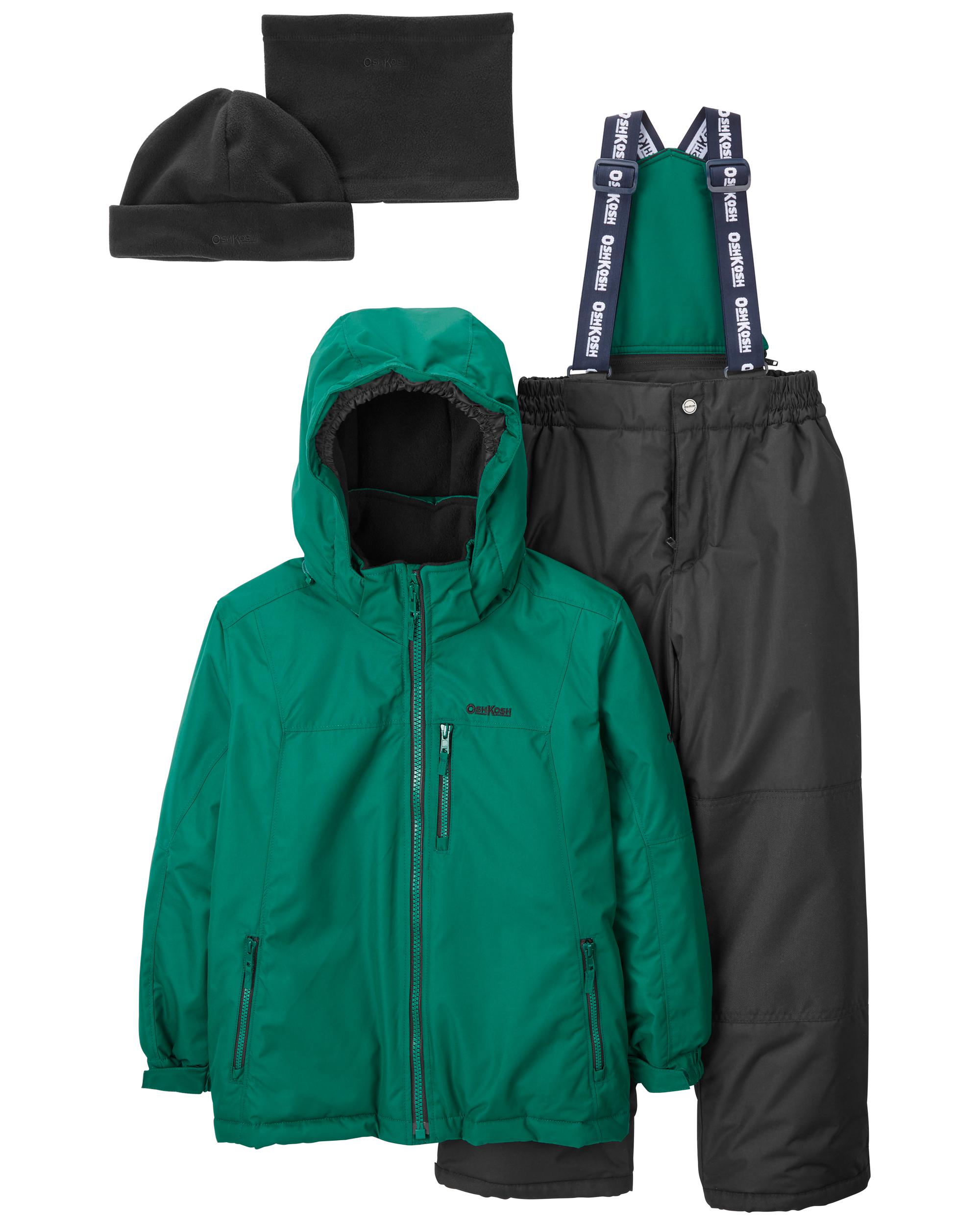 Green Kid 2-Piece Snowsuit With Bonus Hat & Neck Warmer | Carter's 