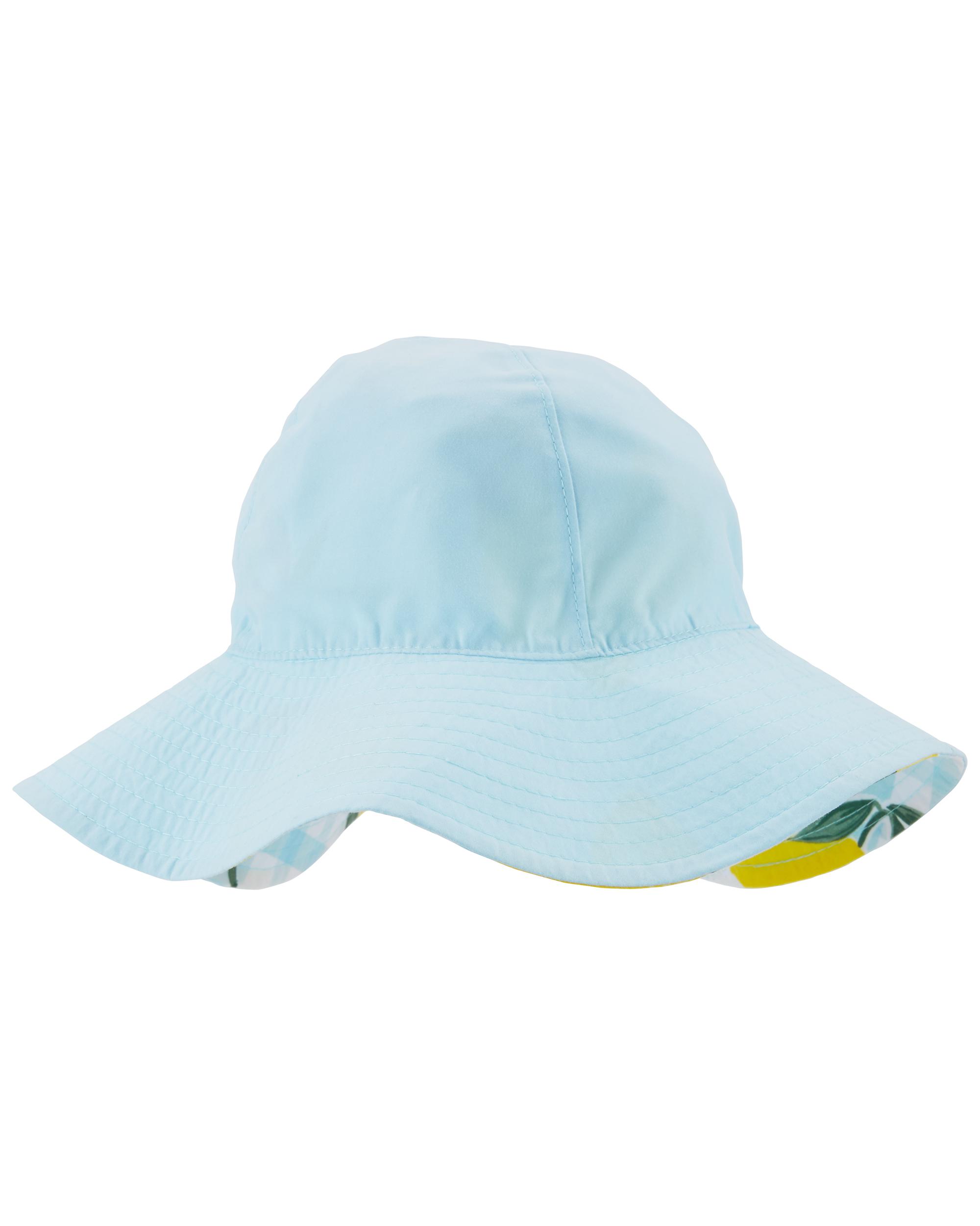 Blue/Yellow Reversible Lemon Gingham Sun Hat