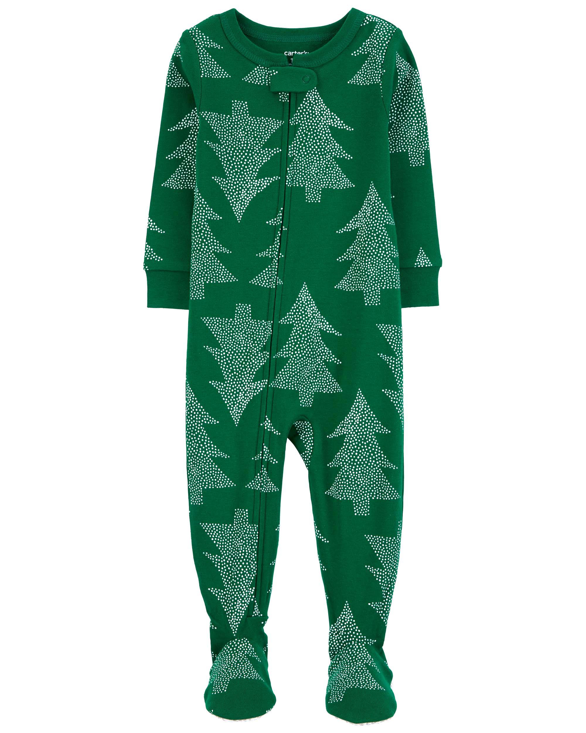 Green 1-Piece Christmas Tree 100% Cotton Footie Pyjamas