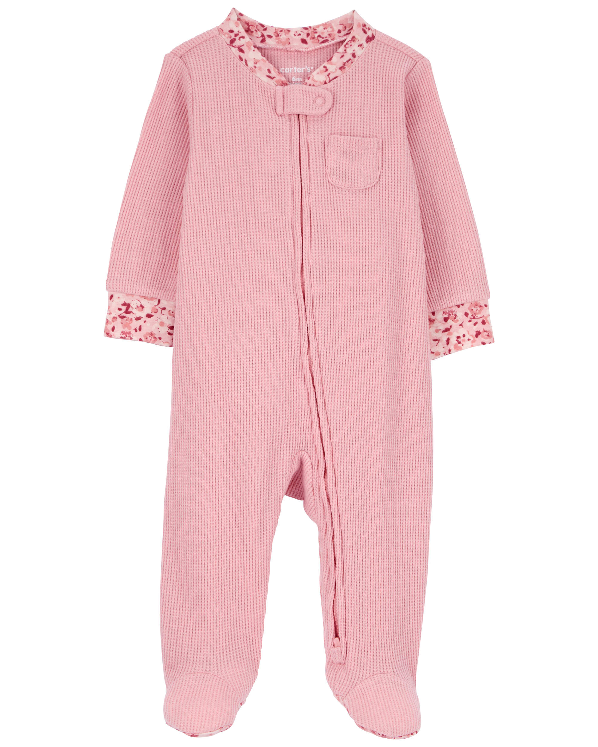 Baby Floral Trim 2-Way Zip Thermal Textured Sleeper Pyjamas