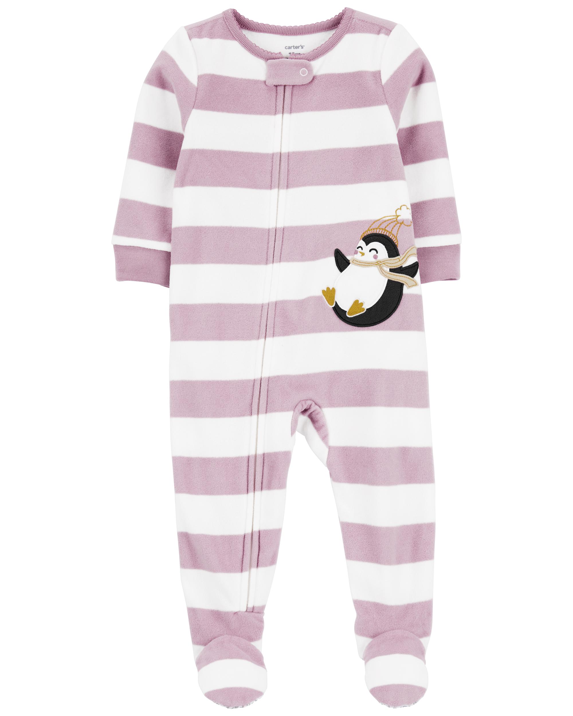 Carters Girls Pink White Black Penguins Fleece Pajama Pants 4T