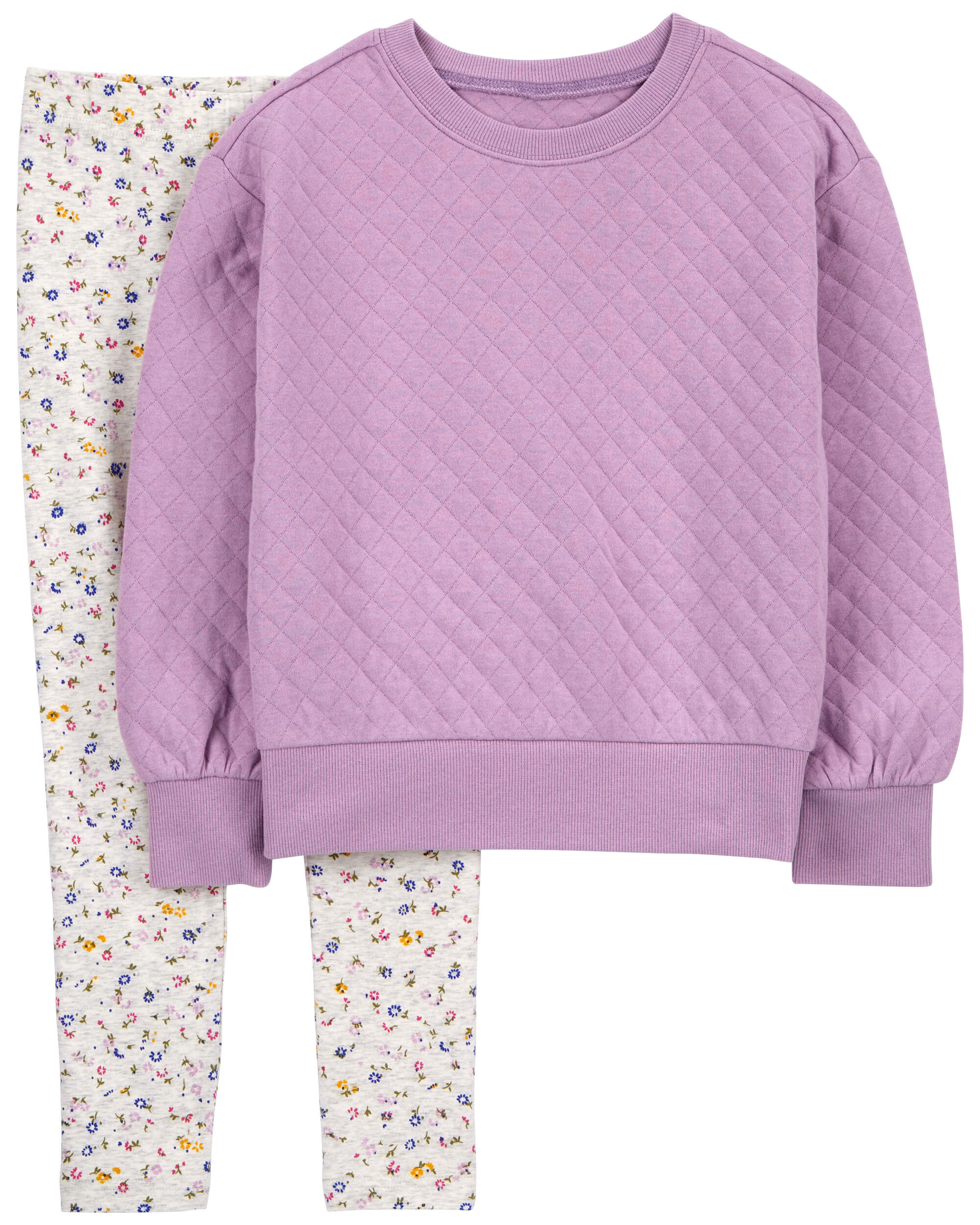 Kid 2-Piece Quilted Pullover & Floral Legging Set