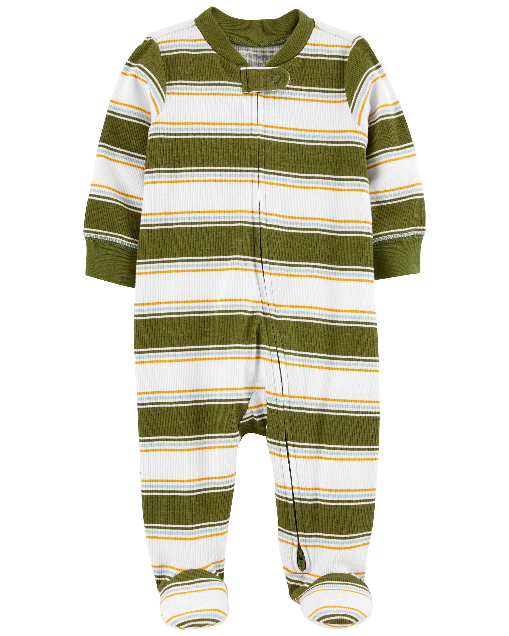 Baby Striped 2-Way Zip Cotton Sleeper Pyjamas