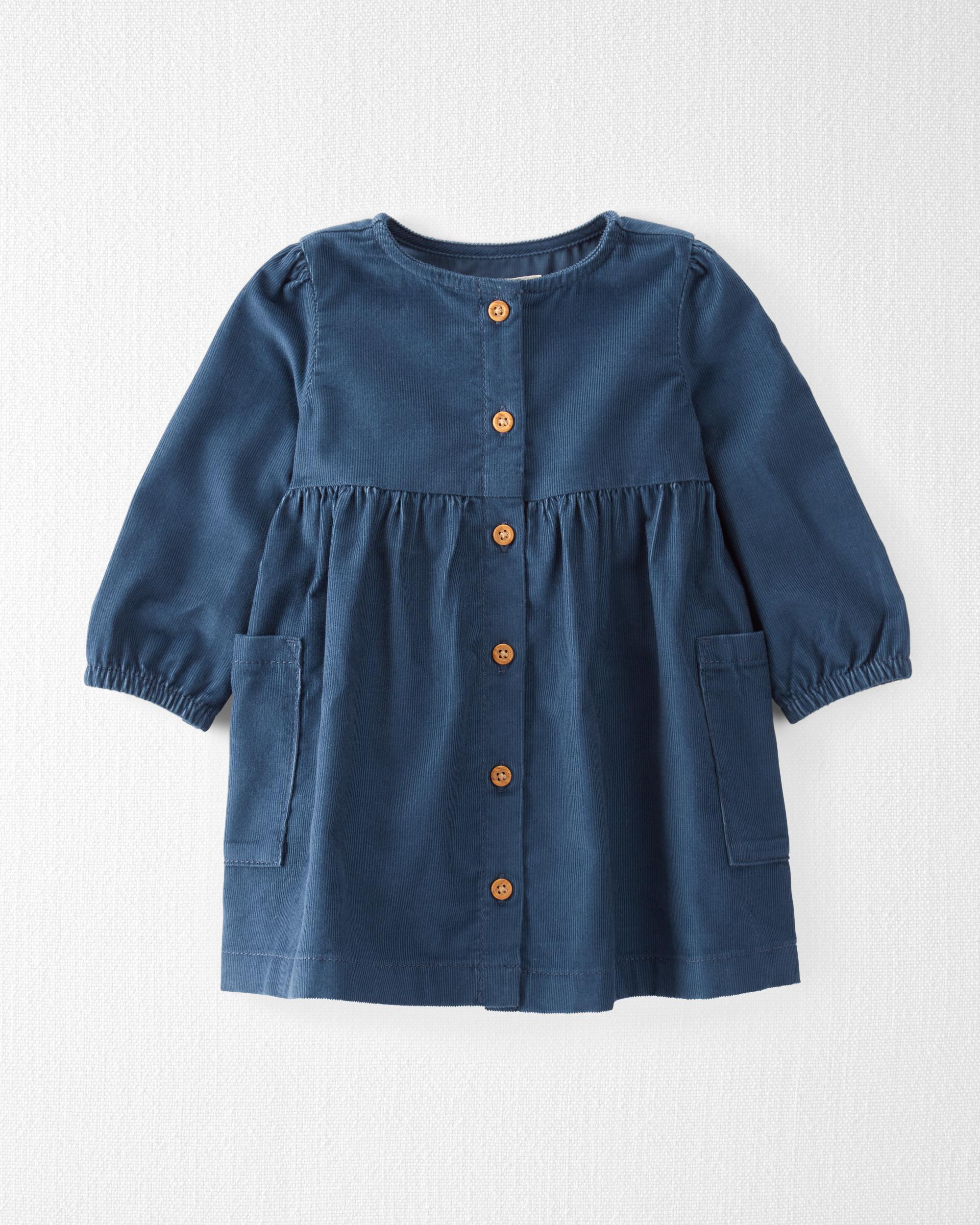 Baby Organic Cotton Corduroy Pocket Dress Dark Sea Blue