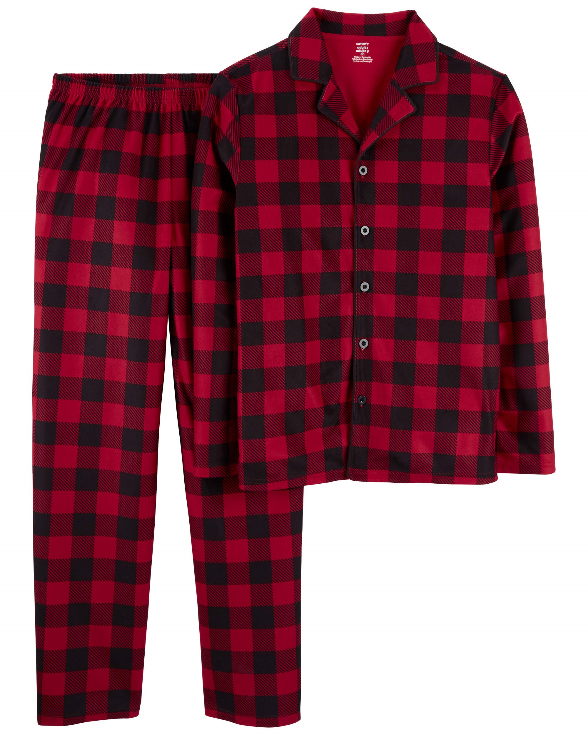 Kid 2-Piece Buffalo Check Fleece Coat Style Pyjamas