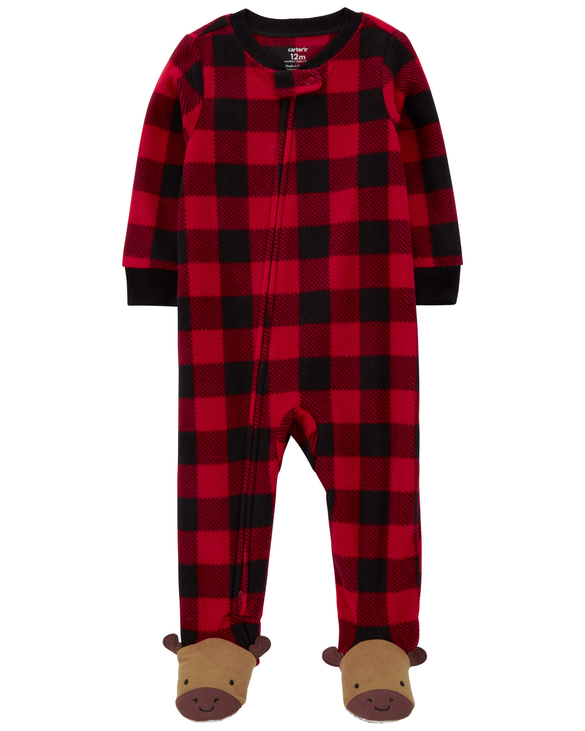 1-Piece Buffalo Check Fleece Footie Pyjamas