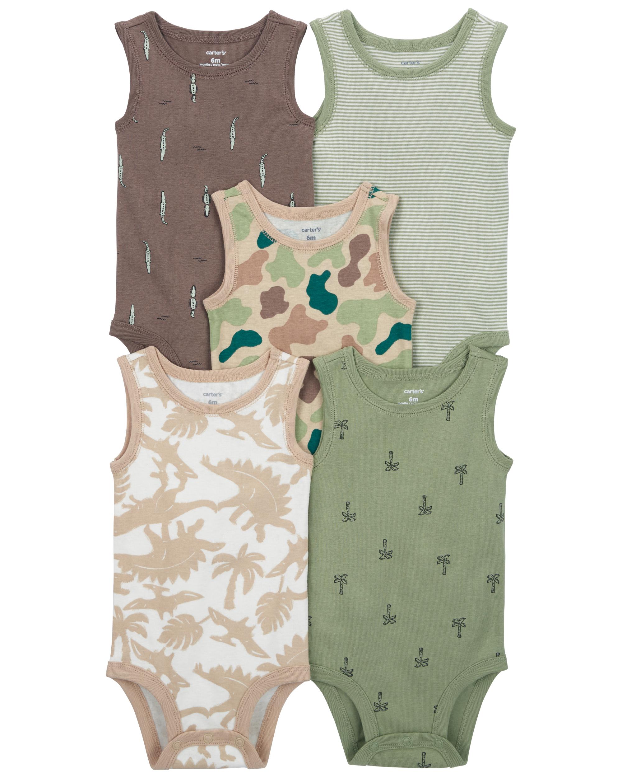 Baby 5-Pack Dinosaur Sleeveless Bodysuits