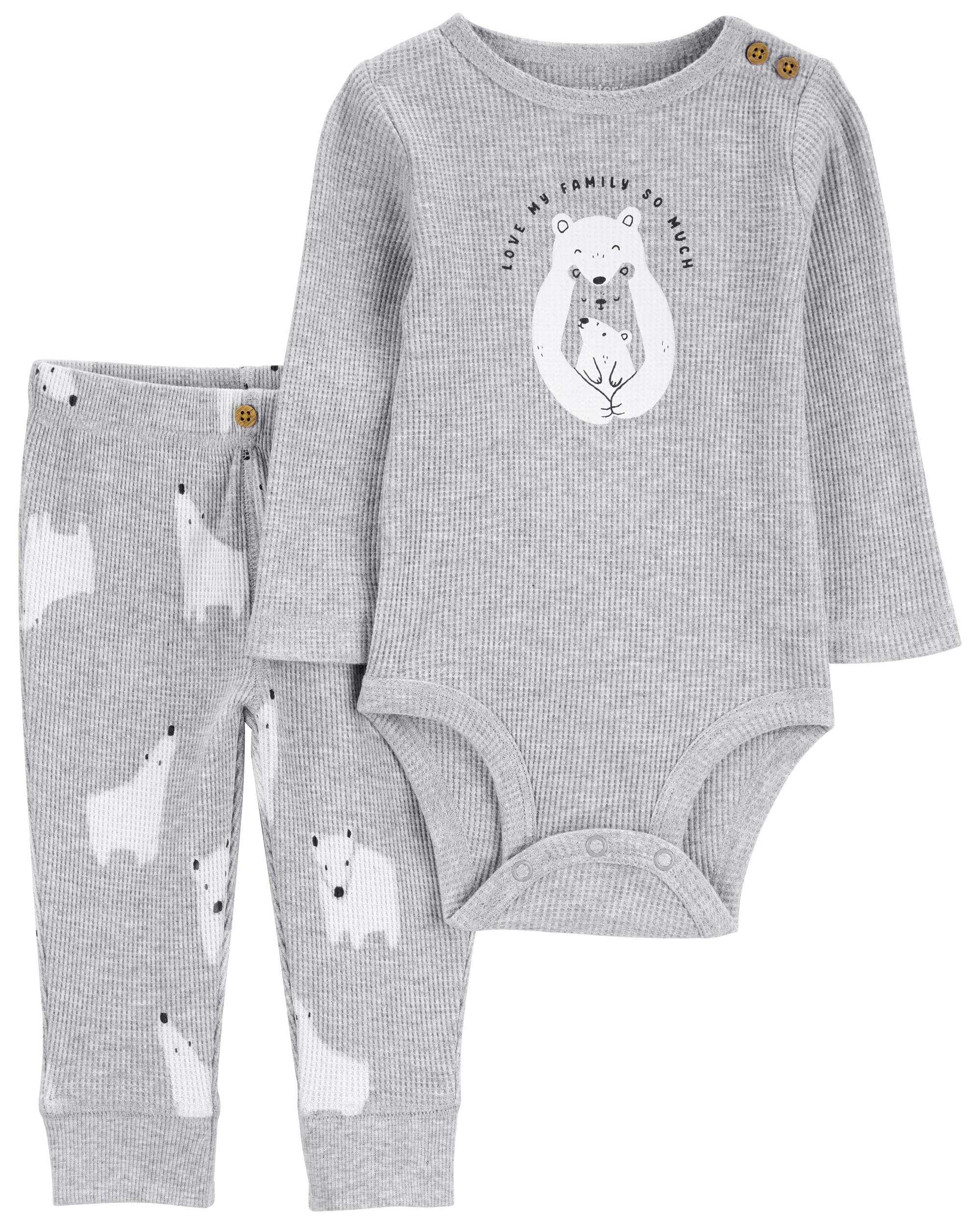 Baby 2-Piece Grey Polar Bear Bodysuit and Pants Set