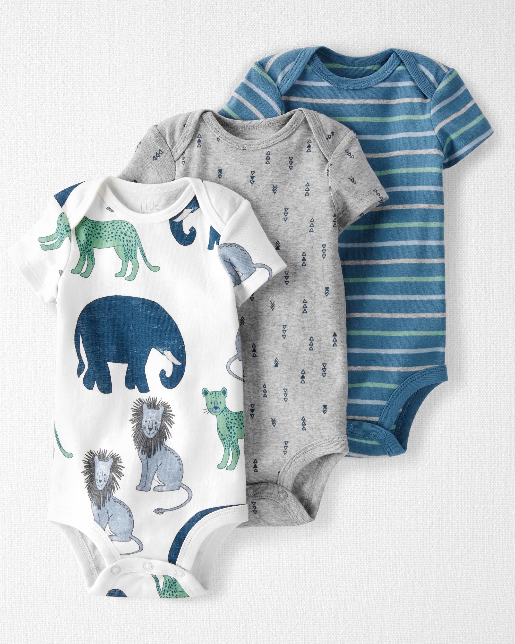 Baby Organic Cotton Bodysuits - Furry Kingdom - Pack of 3