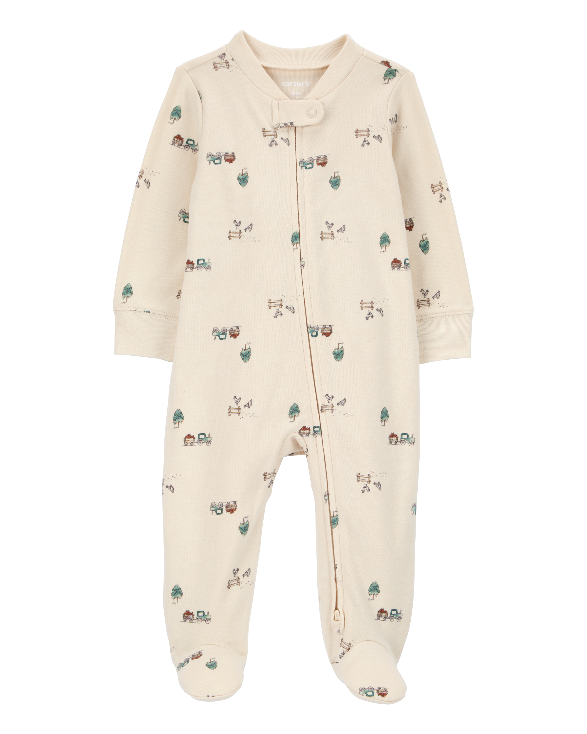 Baby Truck Print 2-Way Zip Cotton Sleeper Pyjamas