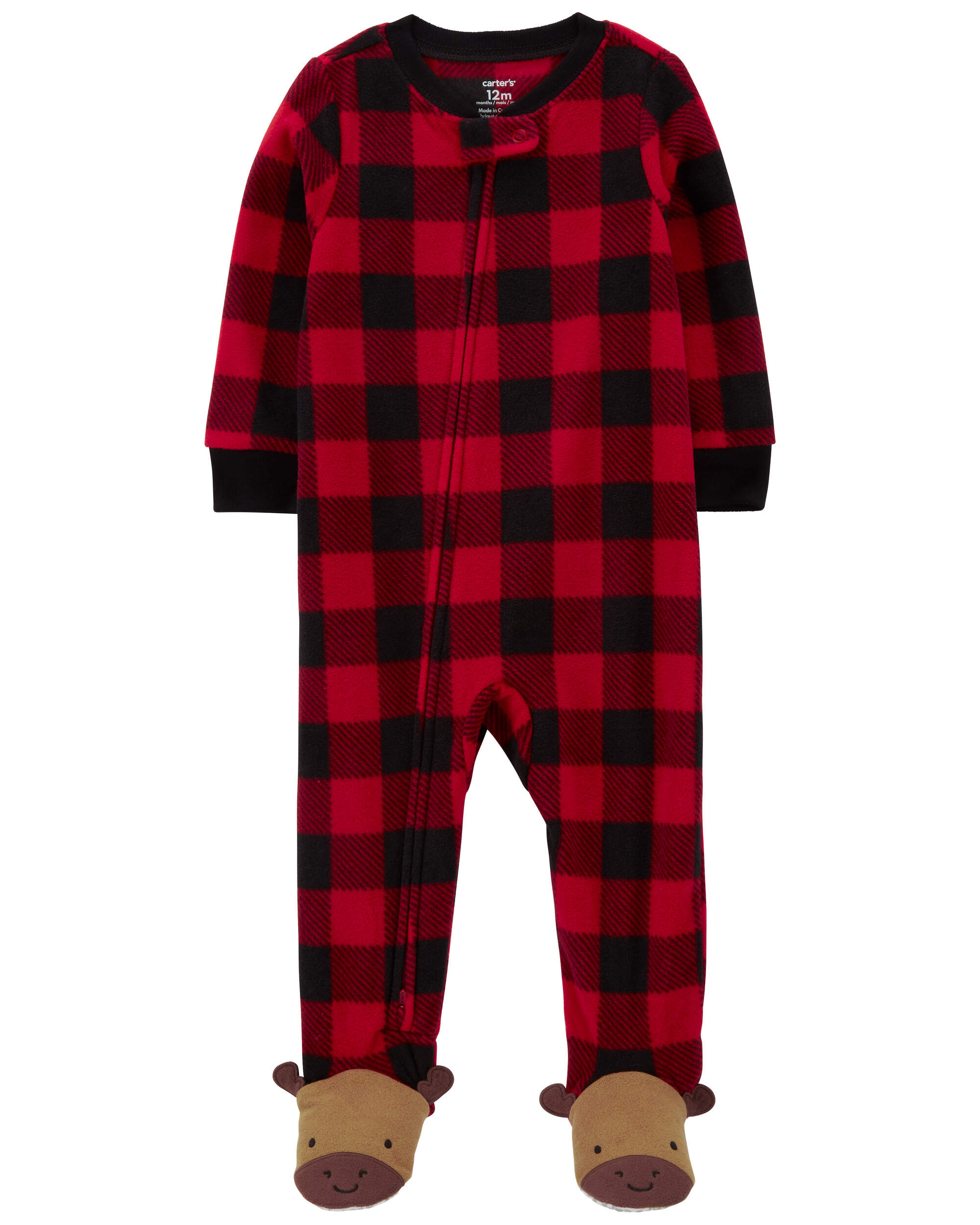 Toddler 1-Piece Buffalo Check Fleece Footie Pyjamas