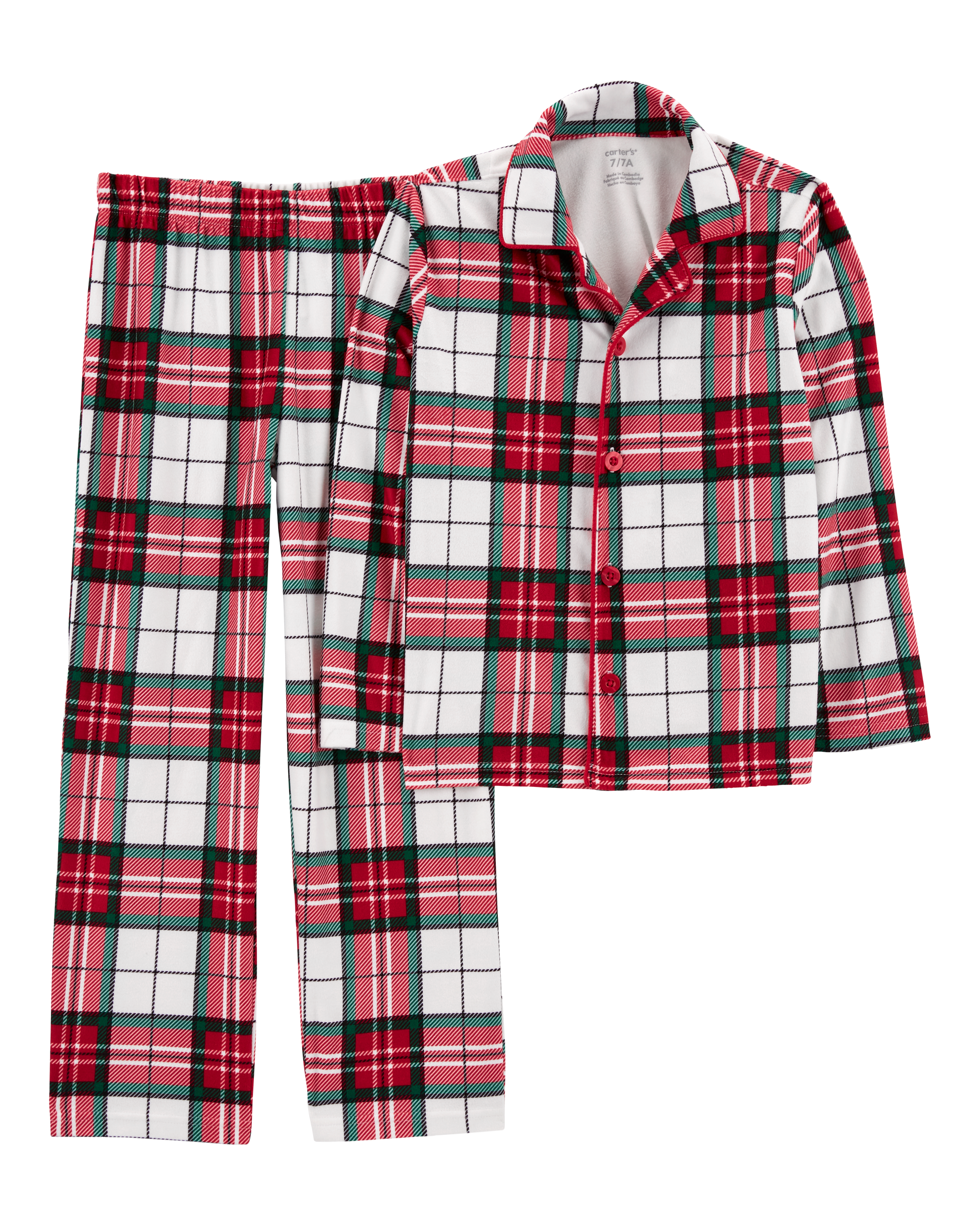 Kid 2-Piece Plaid Fleece Coat Style Pyjamas