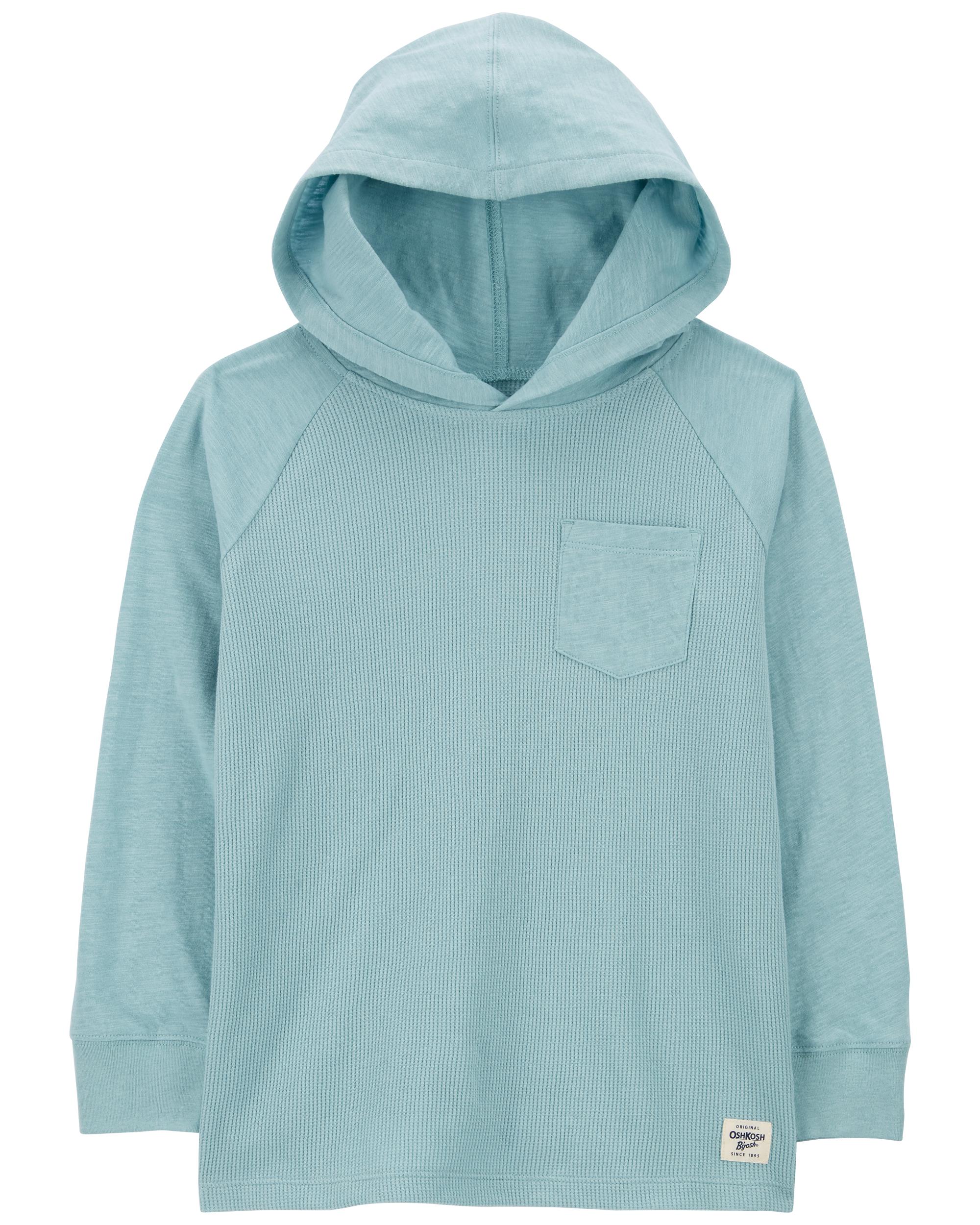 Blue Waffle Knit Hooded Pullover