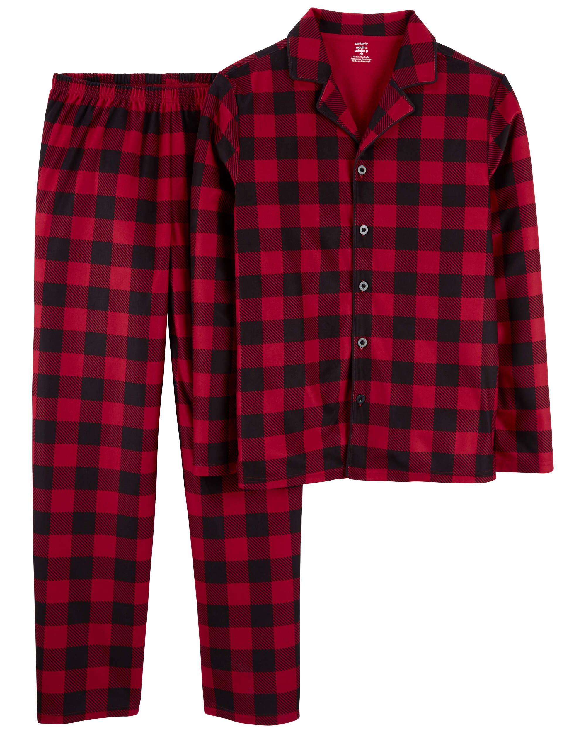 Adult 2-Piece Buffalo Check Fleece Coat Style Pyjamas