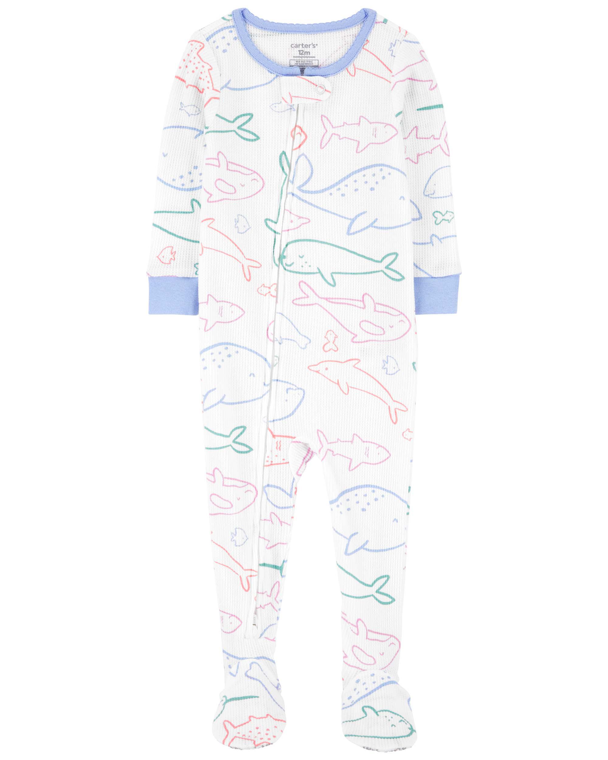 Multi 1 Piece Whale Thermal Footie Pyjamas Carter s Oshkosh Canada