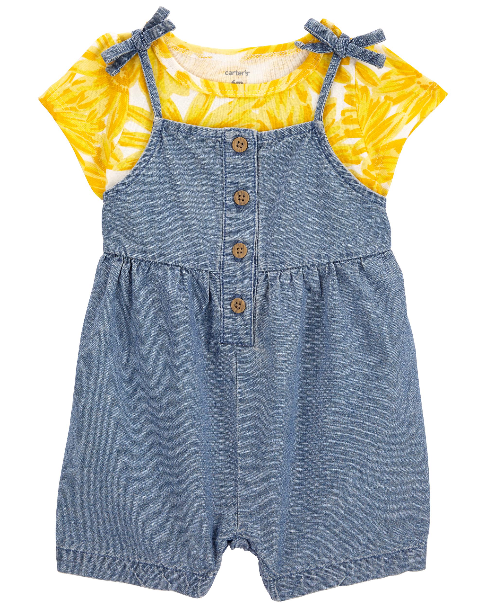 Baby girl carter's floral hot sale tee & chambray shortalls set