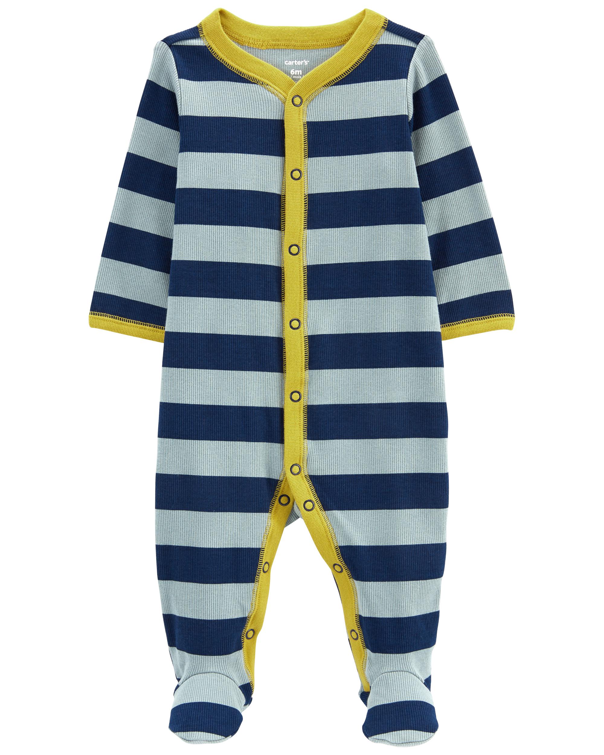 Baby Striped Snap-Up Cotton Blend Sleeper Pyjamas