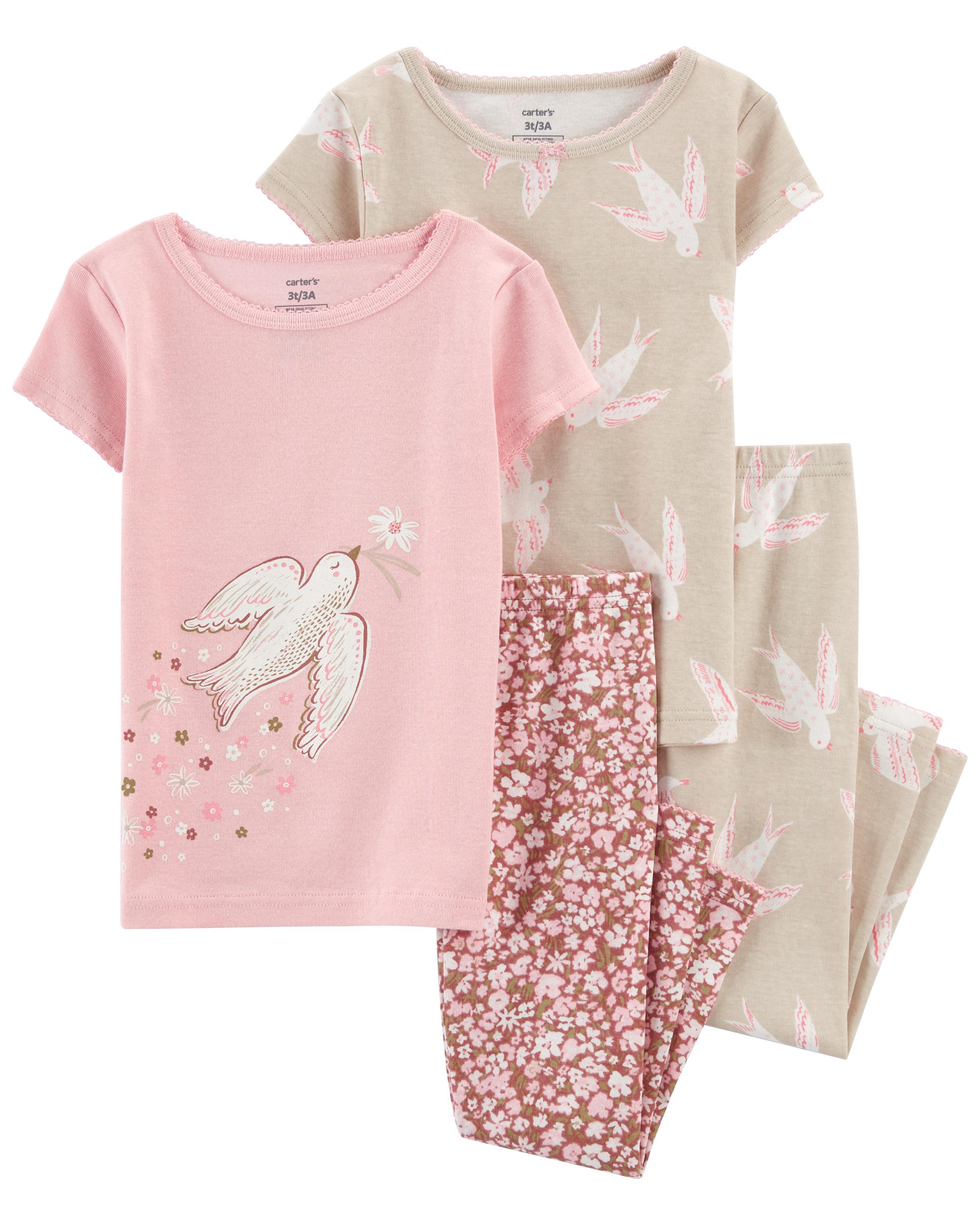4-Piece Bird Print 100% Snug Fit Cotton Pyjamas