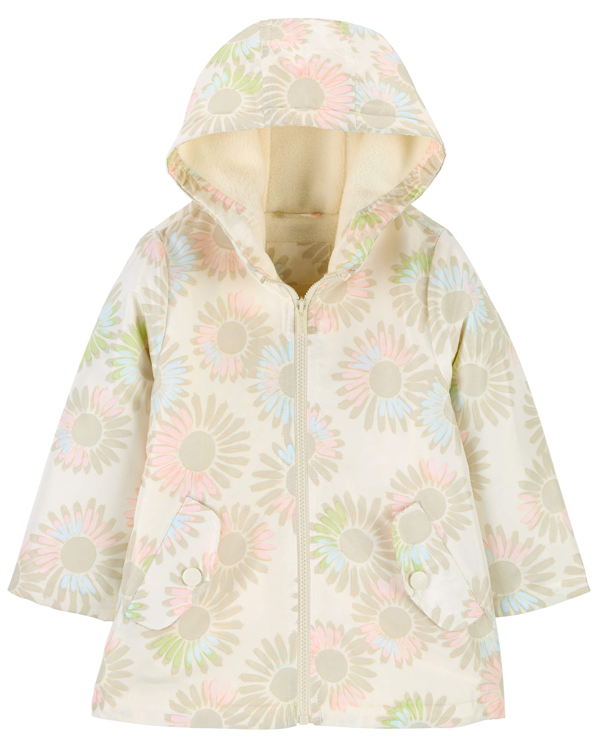 Toddler Fleece-Lined Floral Print Rain Jacket