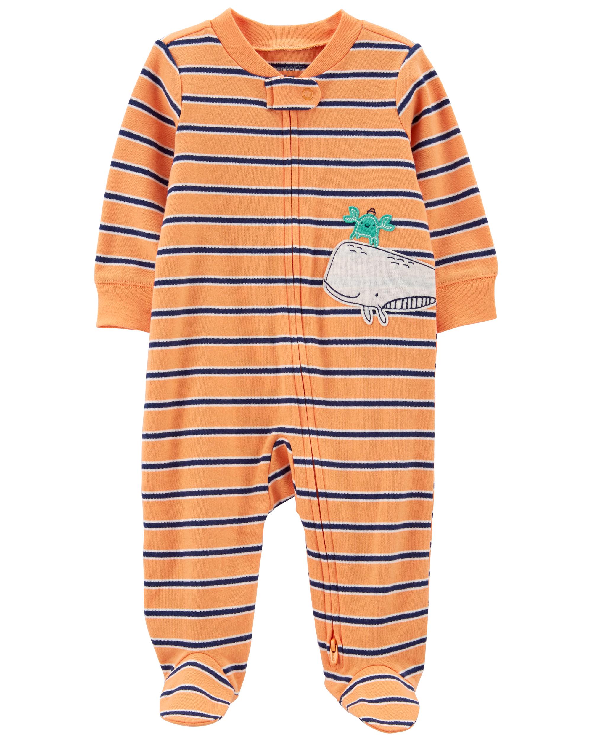 Baby Whale 2-Way Zip Cotton Sleeper Pyjamas